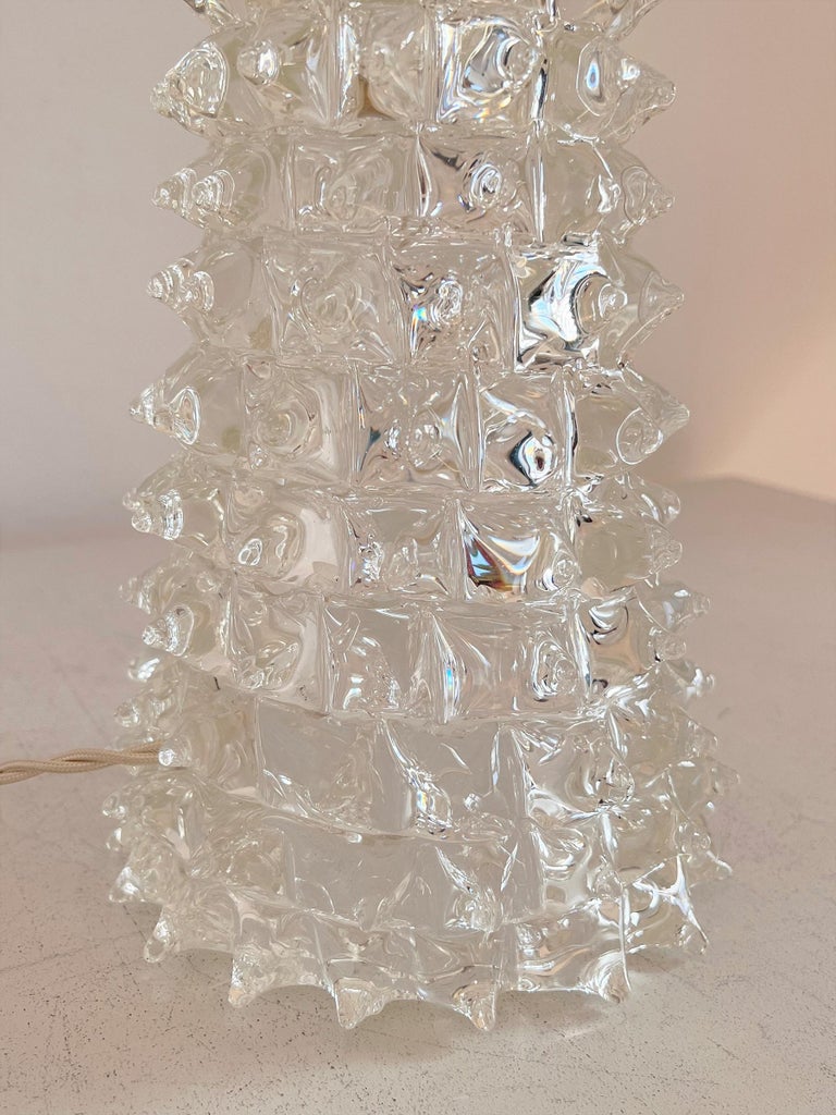 Italian Midcentury Rostrato Crystal Glass Table Lamp in Barovier Toso Style 1950 For Sale 2