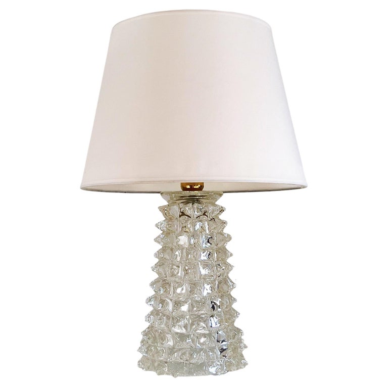 Italian Midcentury Rostrato Crystal Glass Table Lamp in Barovier Toso Style 1950 For Sale
