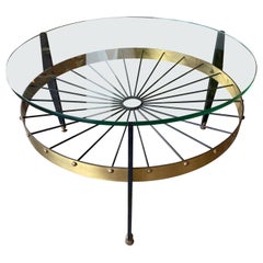 Italian Midcentury Round Coffee Table in Glass and Brass, 1960s