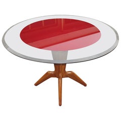 Italian Midcentury Round Table with Glass Top, Milano, 1950s