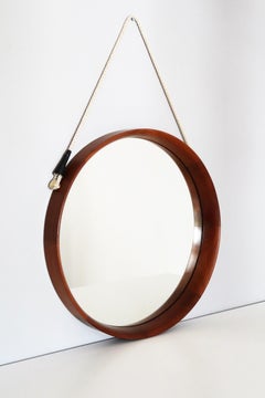 Italian Midcentury Round Teak Wall Mirror, 1960s