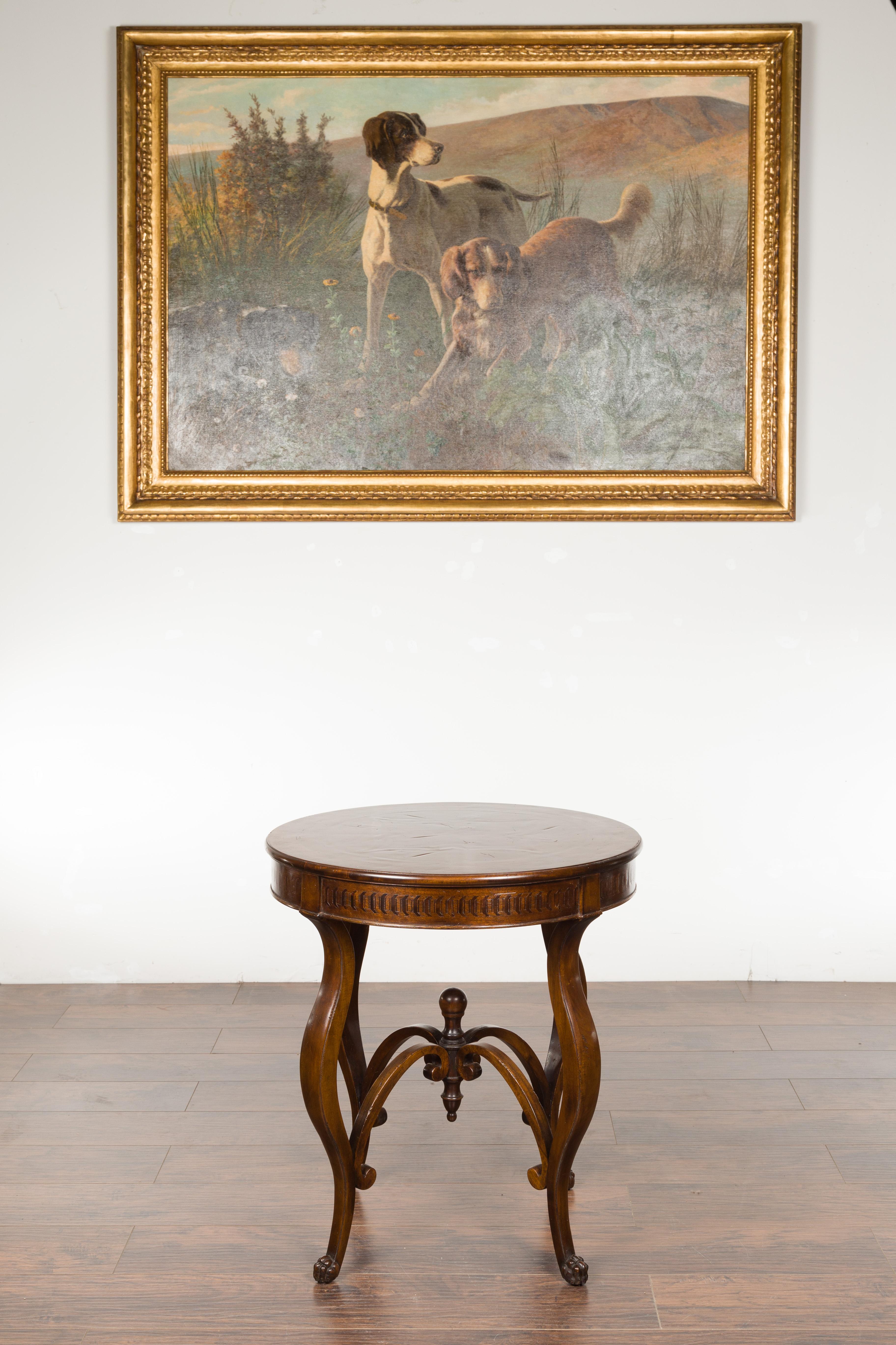 Mid-Century Modern Italian Midcentury Round Top Side Table with Inlaid Decor and Cabriole Legs