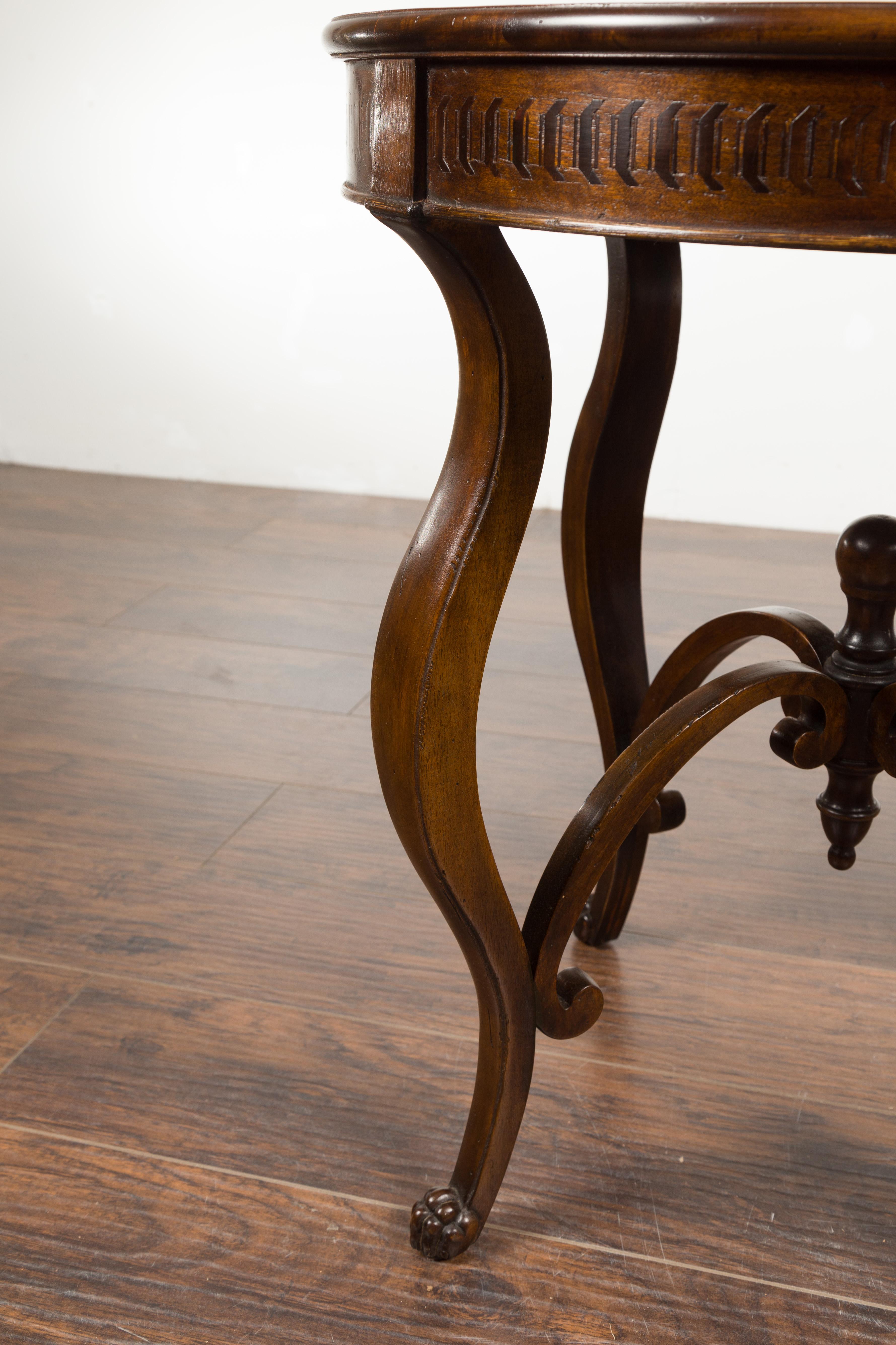 Italian Midcentury Round Top Side Table with Inlaid Decor and Cabriole Legs 1