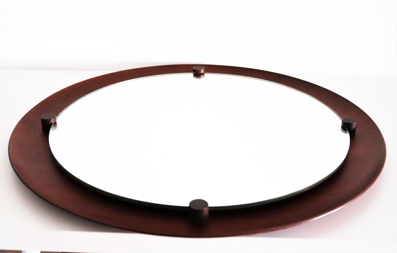 Italian Midcentury Round Wall Mirror in Teak, 1960s 5