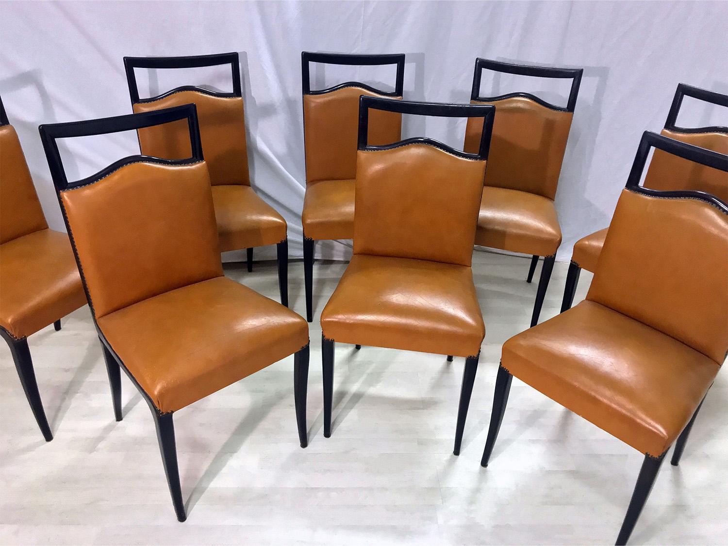 Italian Mid-Century Rust Coloured Dining Chairs by Dassi, 1950s, Set of 8 3