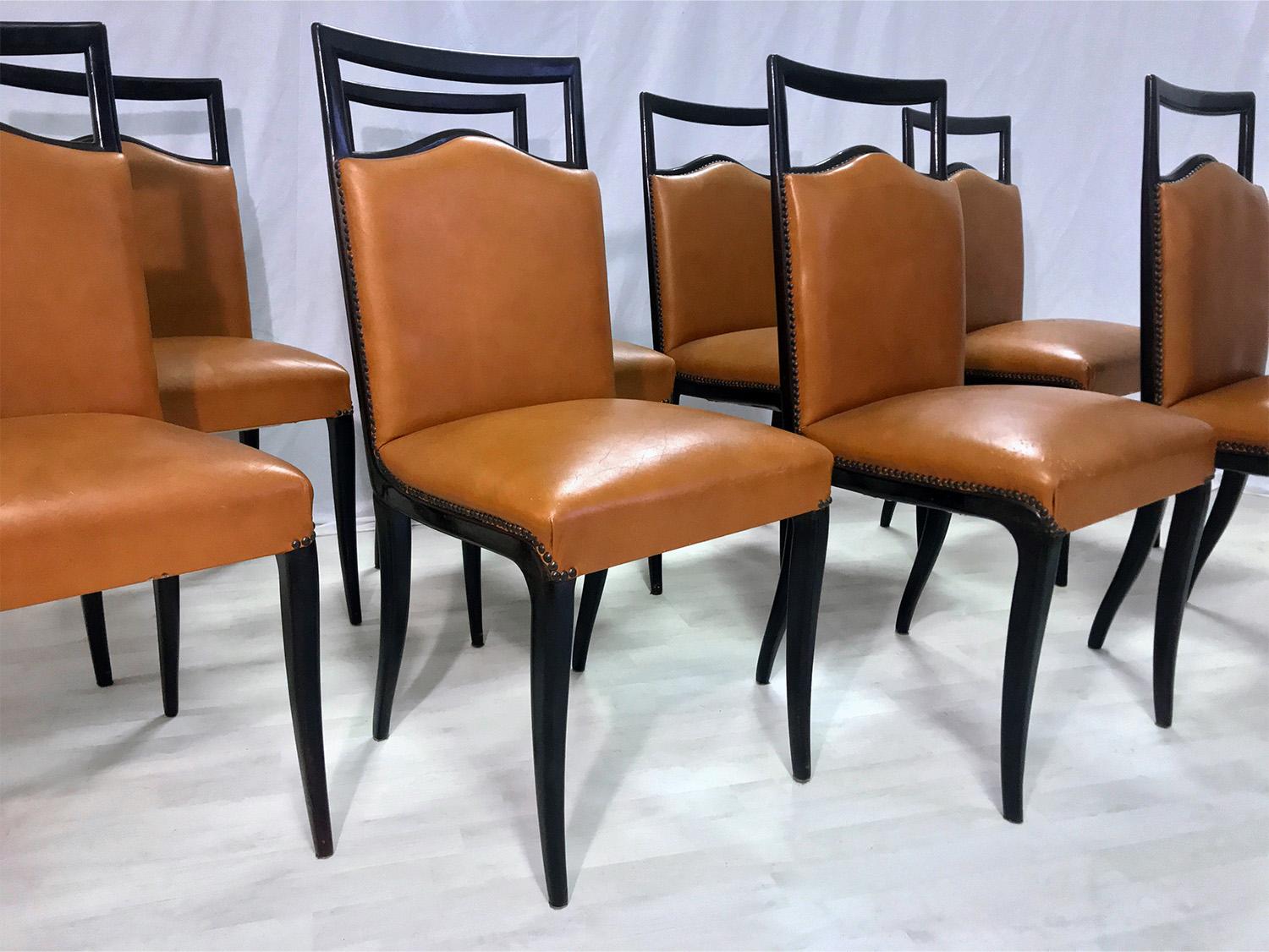 Italian Mid-Century Rust Coloured Dining Chairs by Dassi, 1950s, Set of 8 In Good Condition In Traversetolo, IT