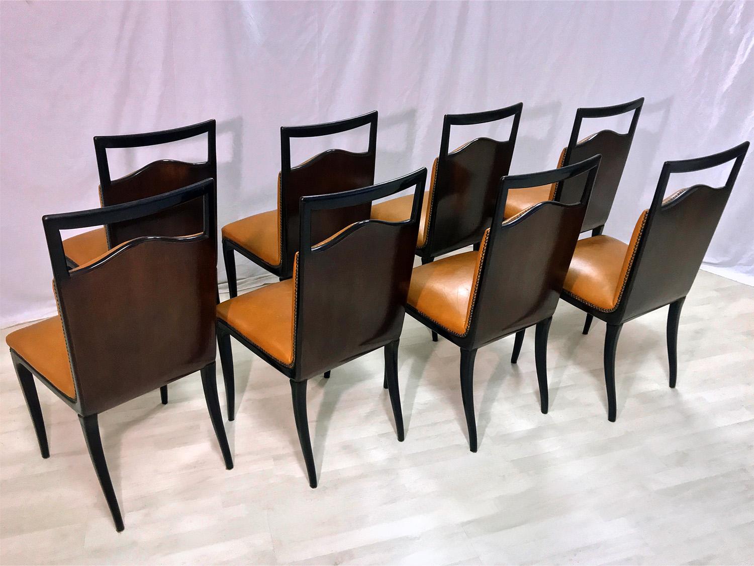 Wood Italian Mid-Century Rust Coloured Dining Chairs by Dassi, 1950s, Set of 8