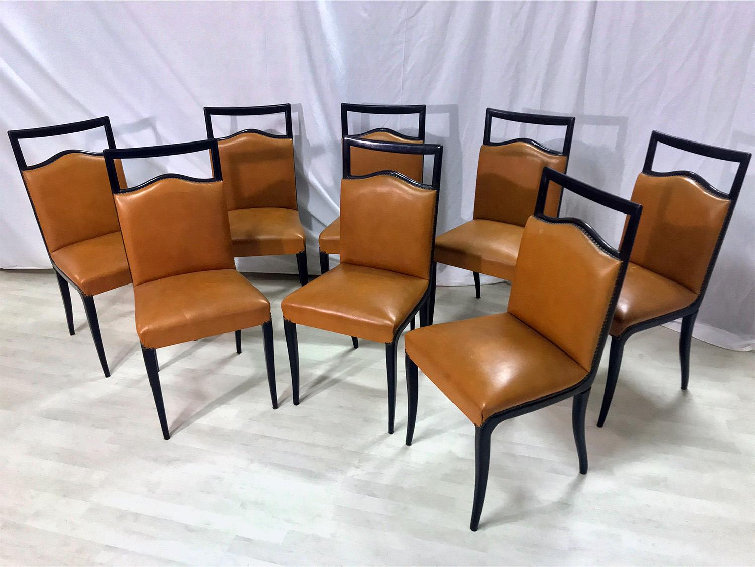 Italian Mid-Century Rust Coloured Dining Chairs by Dassi, 1950s, Set of 8 2