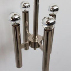 Italian Midcentury Scolari Four-Arm Chrome Rod Chandelier