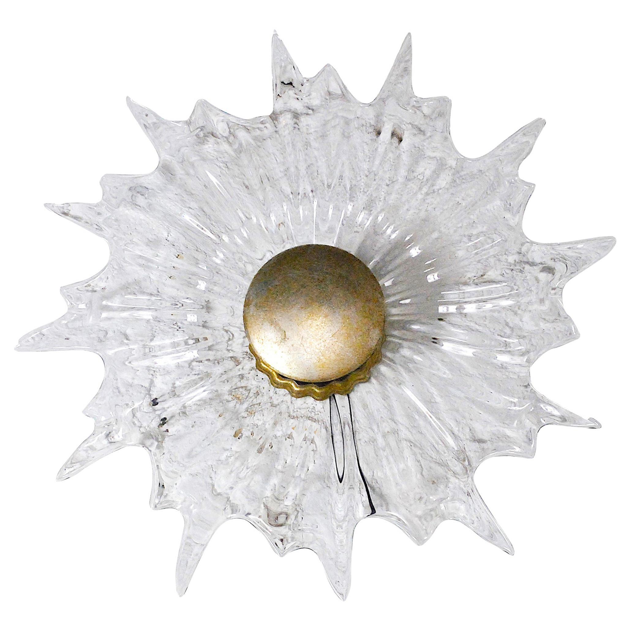 Italian Midcentury Sconce in Worked Glass For Sale