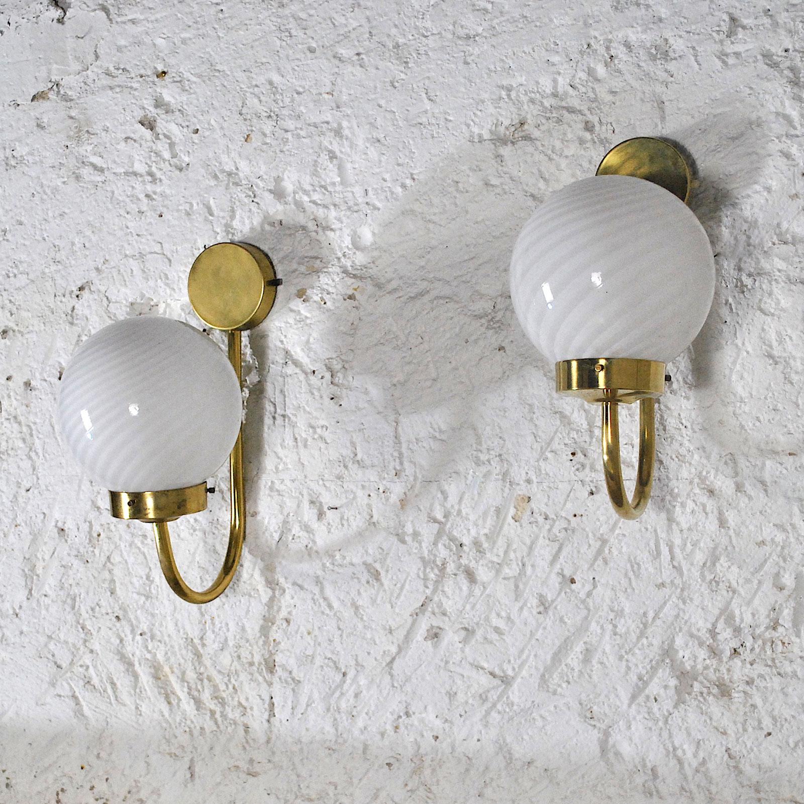 Mid-Century Modern Italian Midcentury Sconces in Brass and Opaline Glass