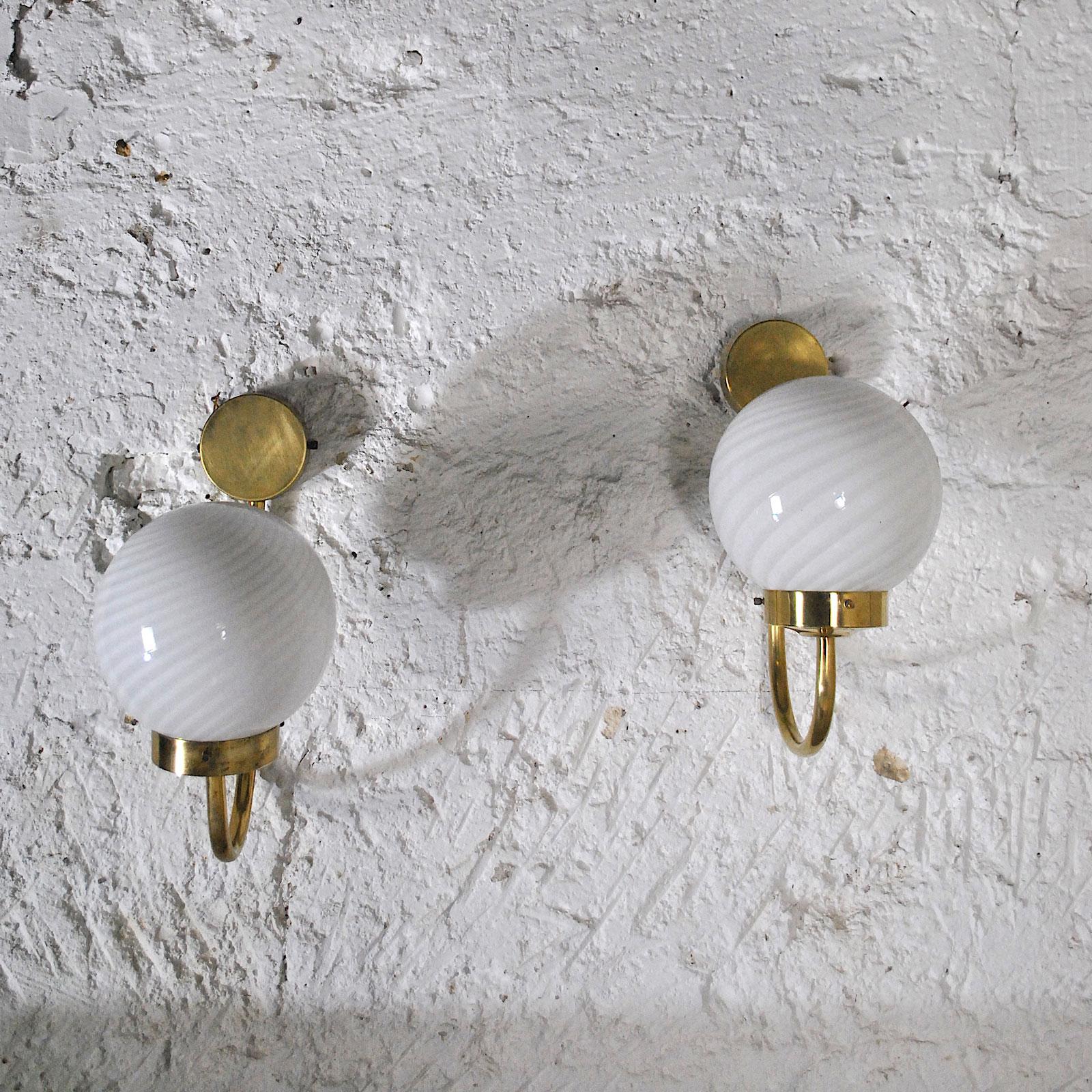 Mid-20th Century Italian Midcentury Sconces in Brass and Opaline Glass