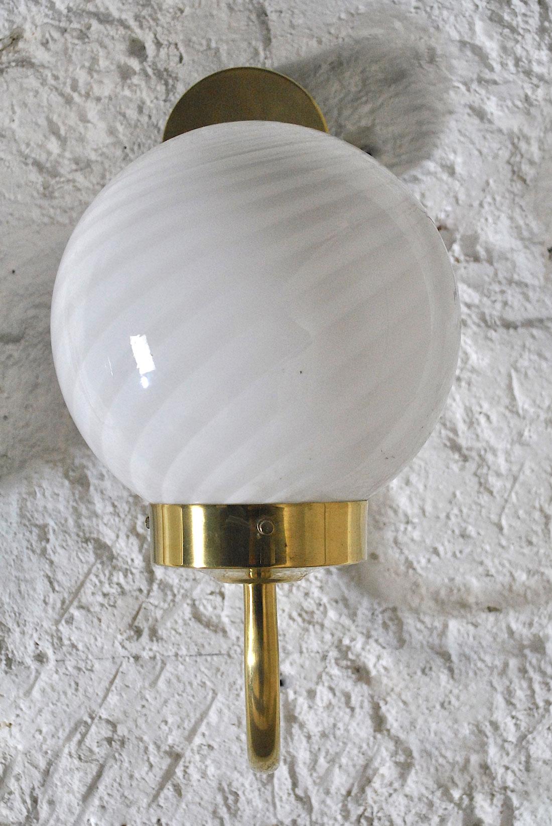 Italian Midcentury Sconces in Brass and Opaline Glass 1