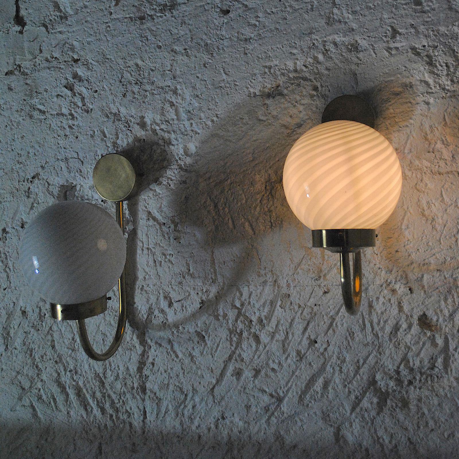 Italian Midcentury Sconces in Brass and Opaline Glass 2