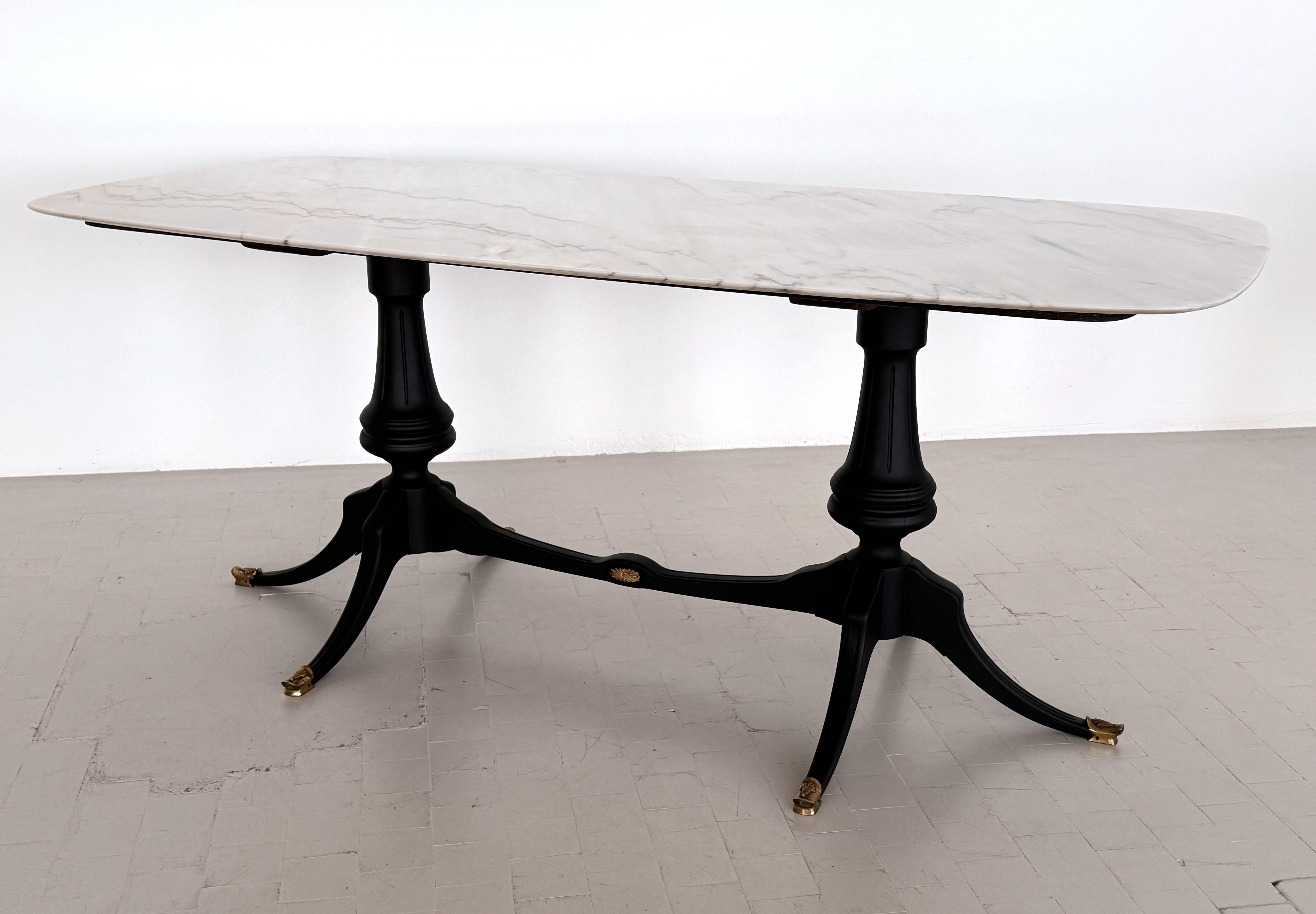 Italian Midcentury Sculptural Dining Room Table with Marble Top, 1950s For Sale 3