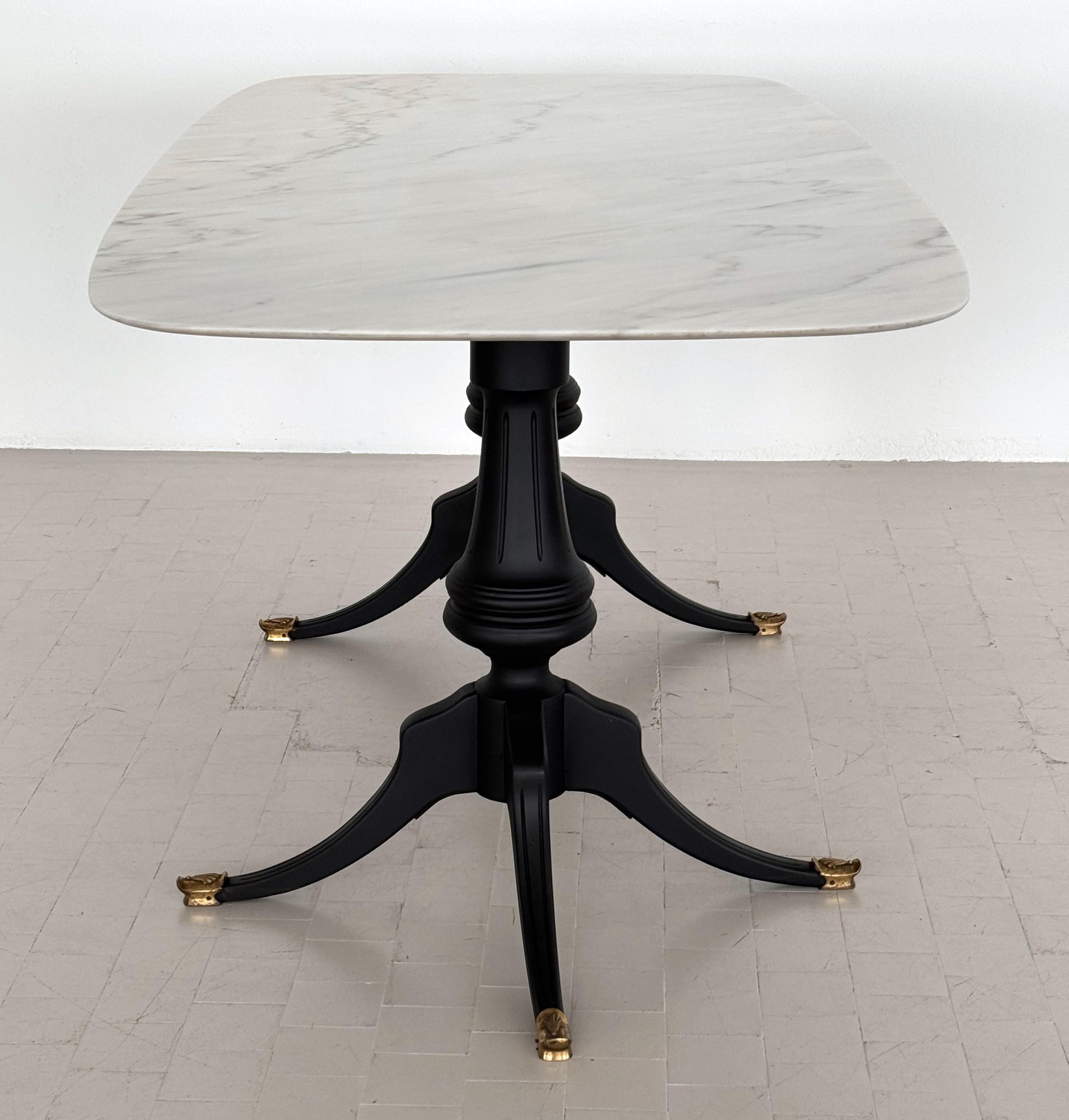 Italian Midcentury Sculptural Dining Room Table with Marble Top, 1950s For Sale 4