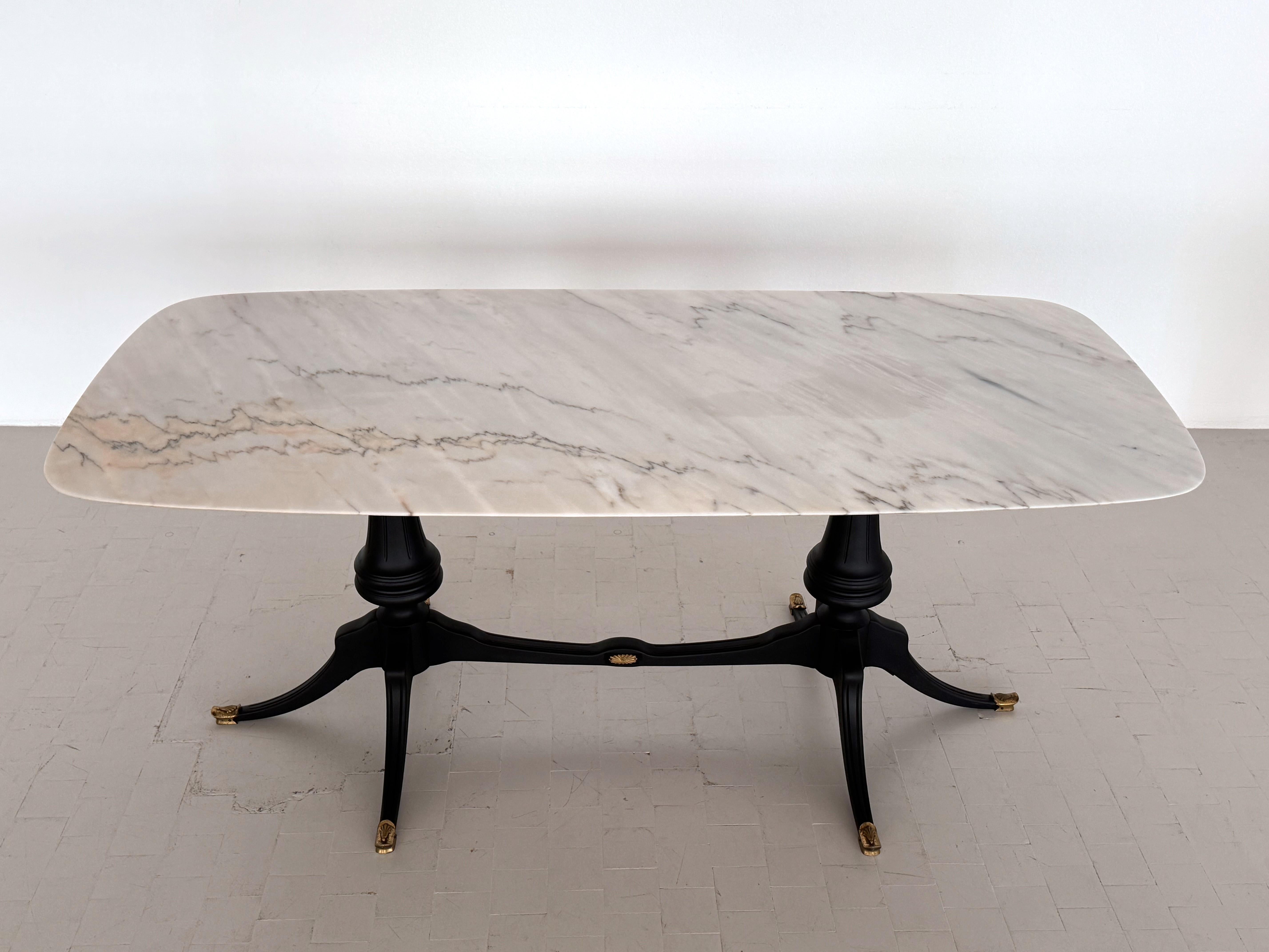 Italian Midcentury Sculptural Dining Room Table with Marble Top, 1950s For Sale 5