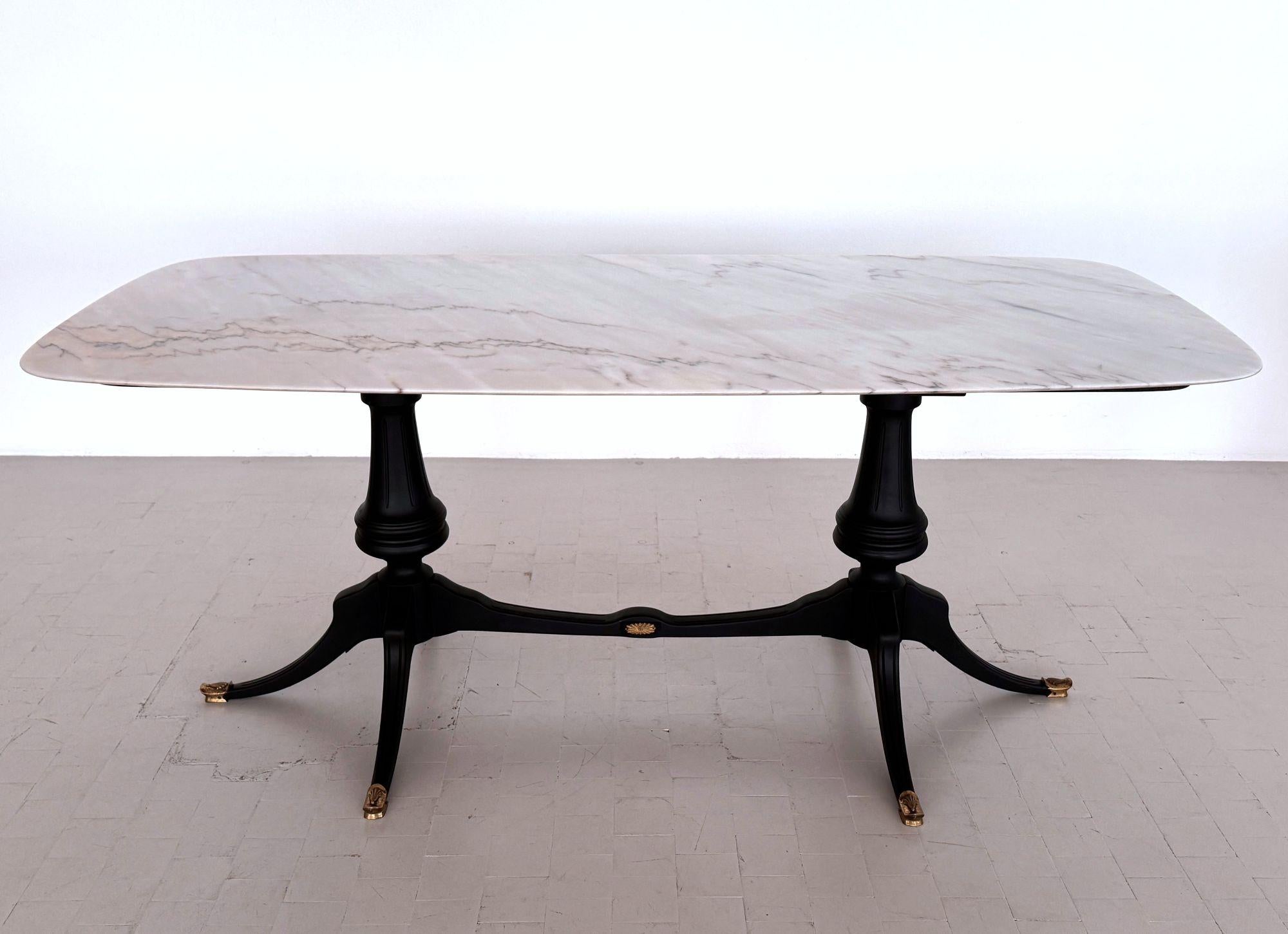Stained Italian Midcentury Sculptural Dining Room Table with Marble Top, 1950s For Sale