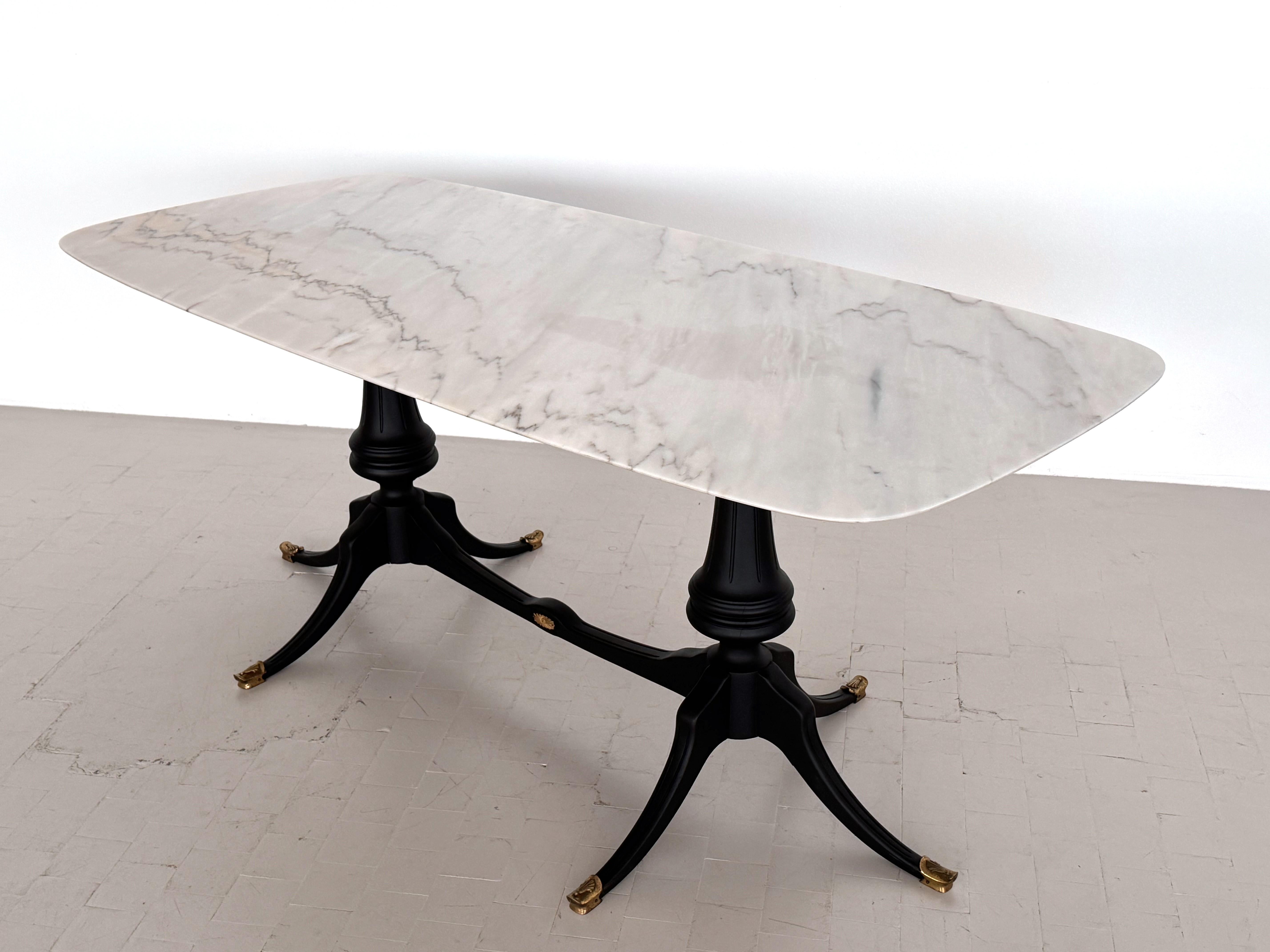 Italian Midcentury Sculptural Dining Room Table with Marble Top, 1950s For Sale 1
