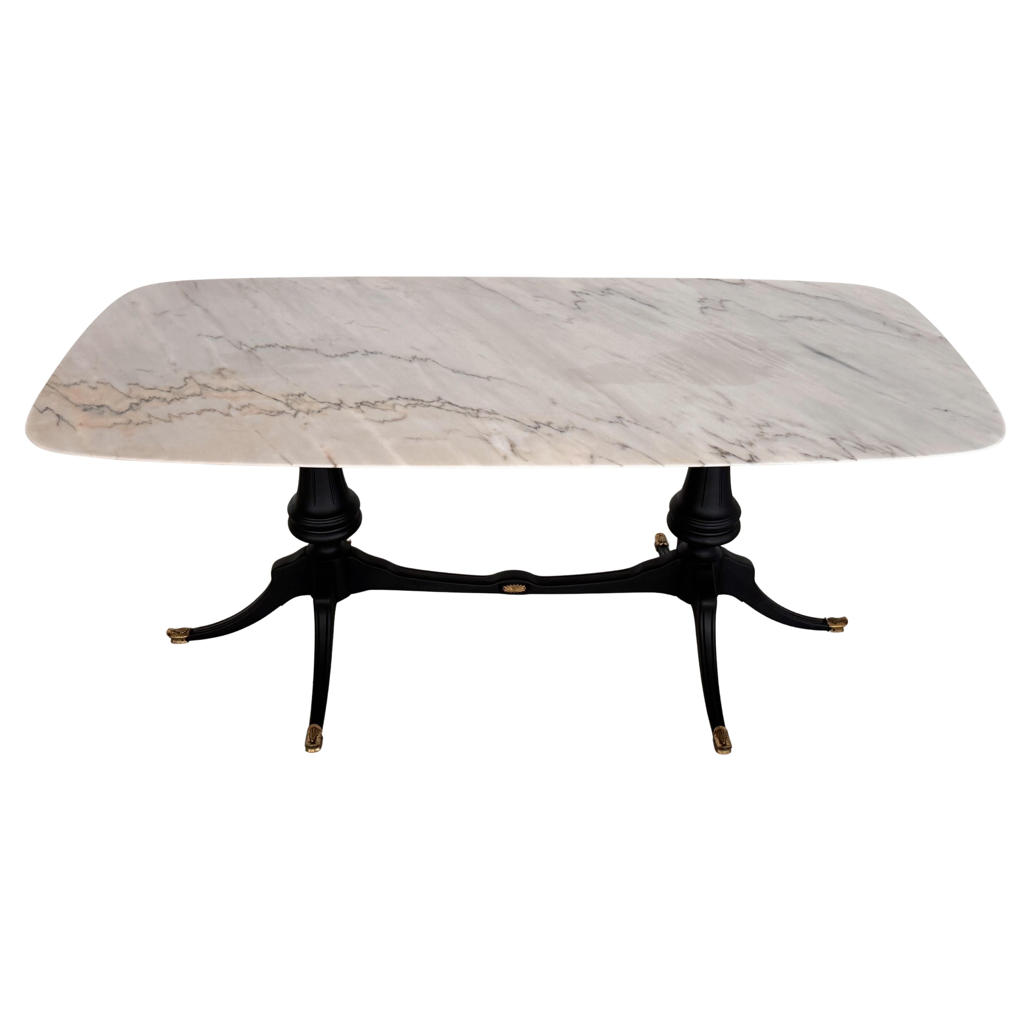 Italian Midcentury Sculptural Dining Room Table with Marble Top, 1950s