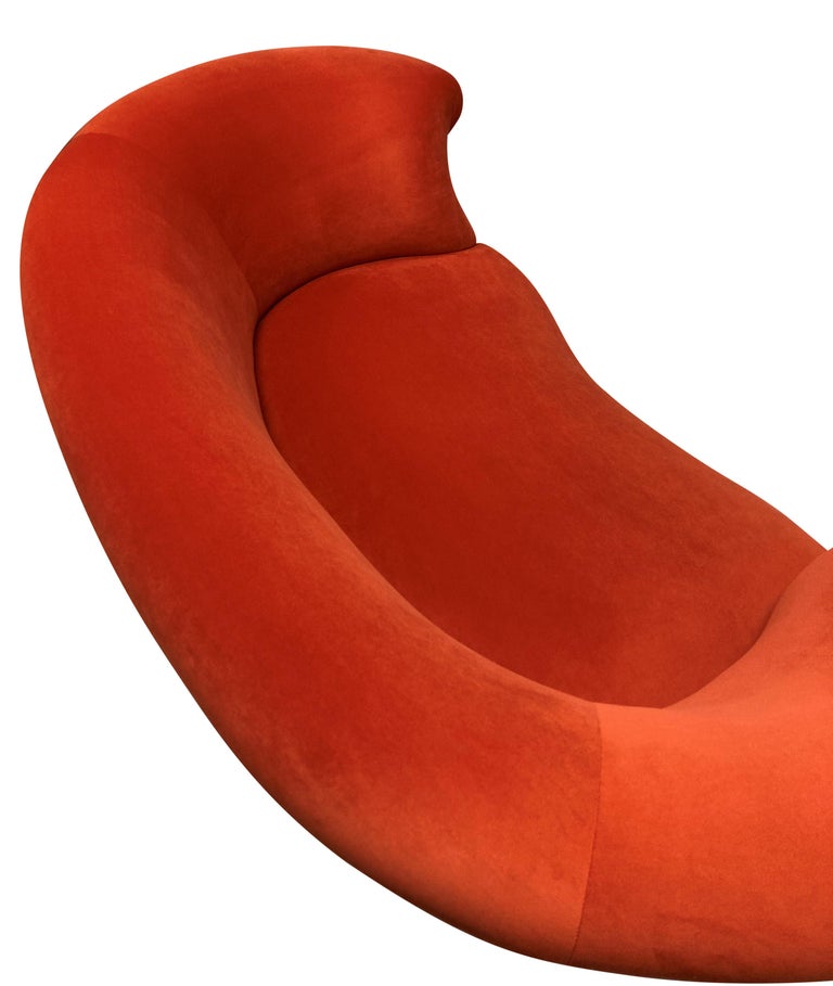 Italian MidCentury Sculptural Sofa in Tomato Velvet For Sale at 1stDibs