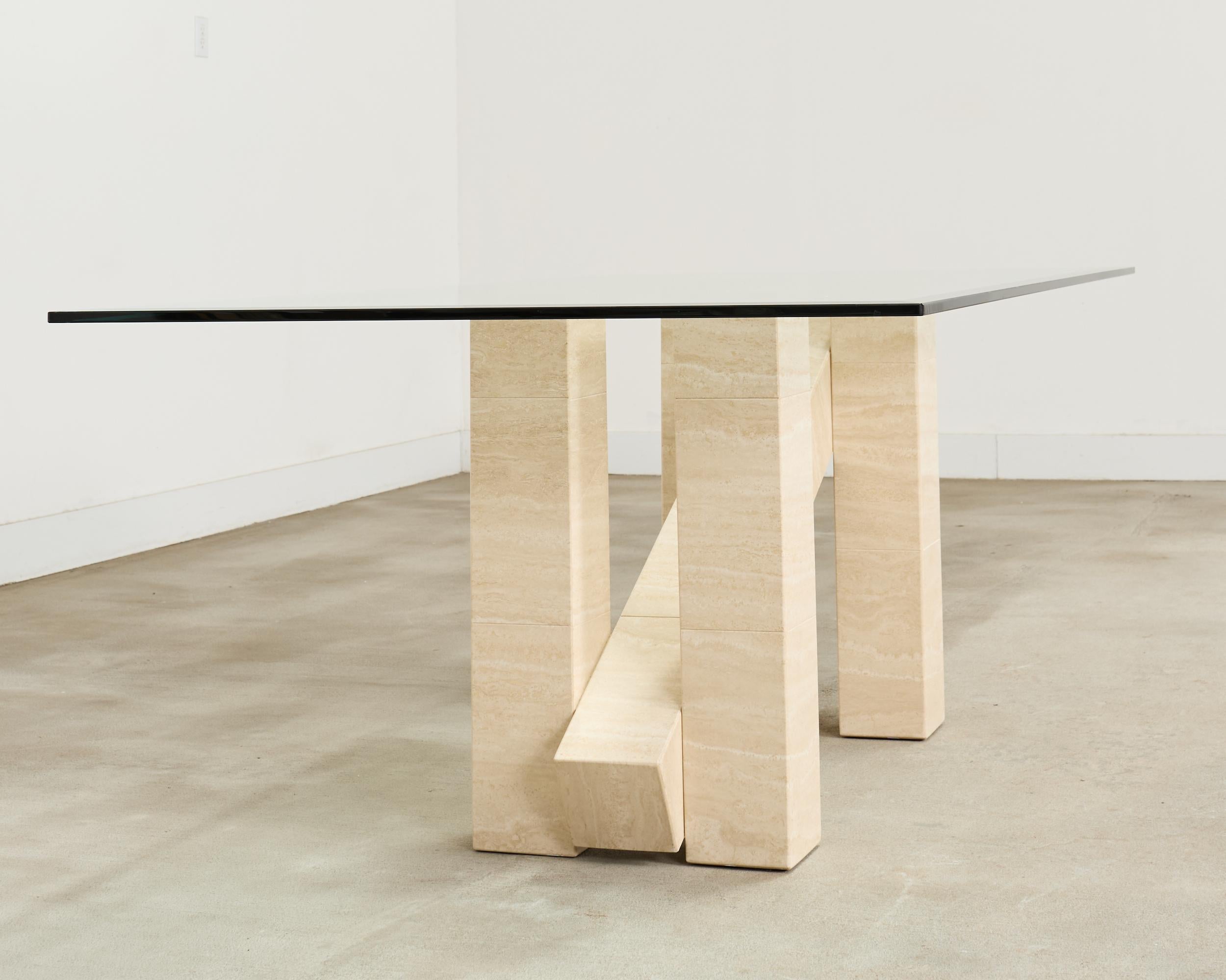 italien Italian Midcentury Sculptural Travertine Dining Table 7 Ft. en vente