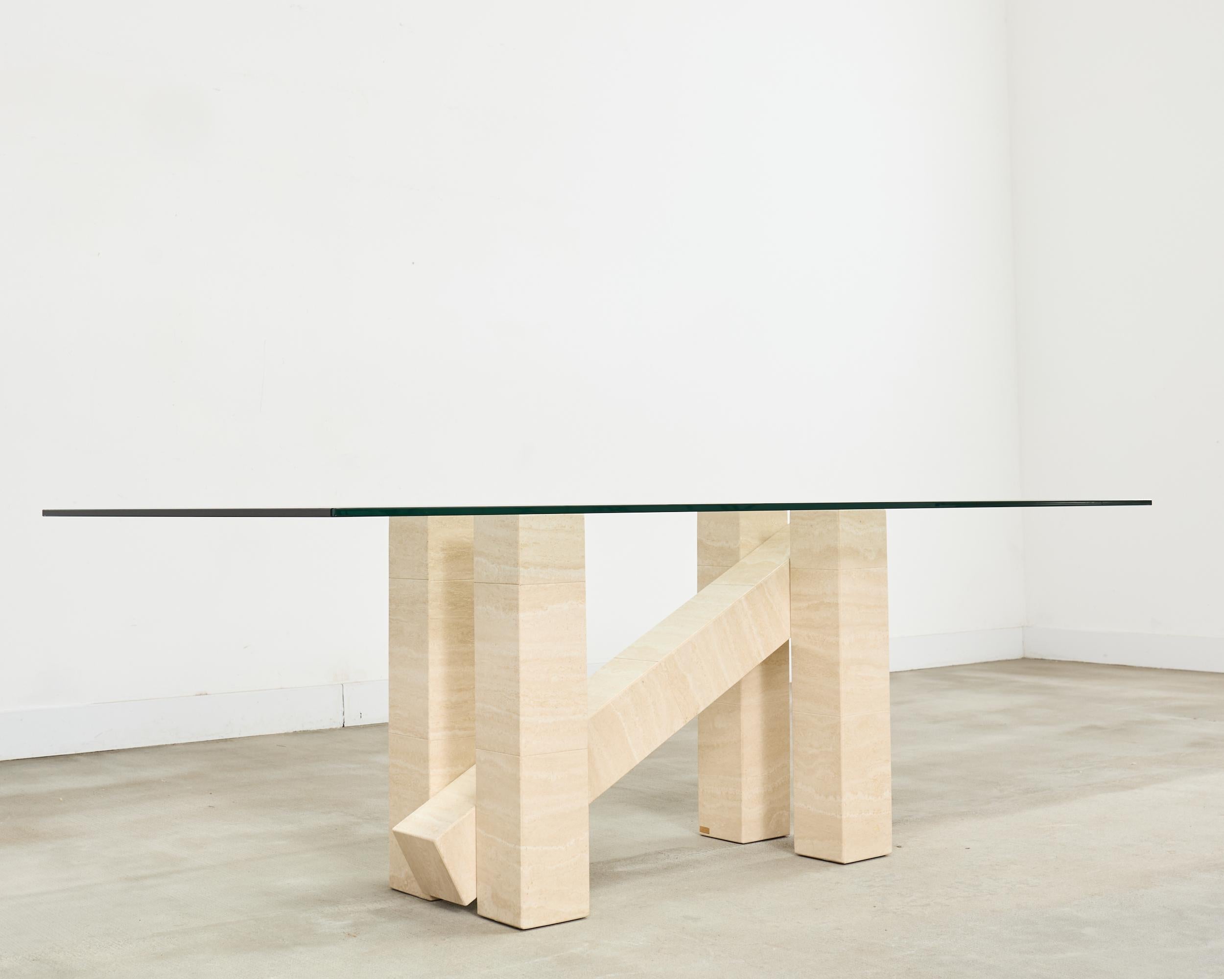 Italian Midcentury Sculptural Travertine Dining Table 7 Ft. Bon état - En vente à Rio Vista, CA