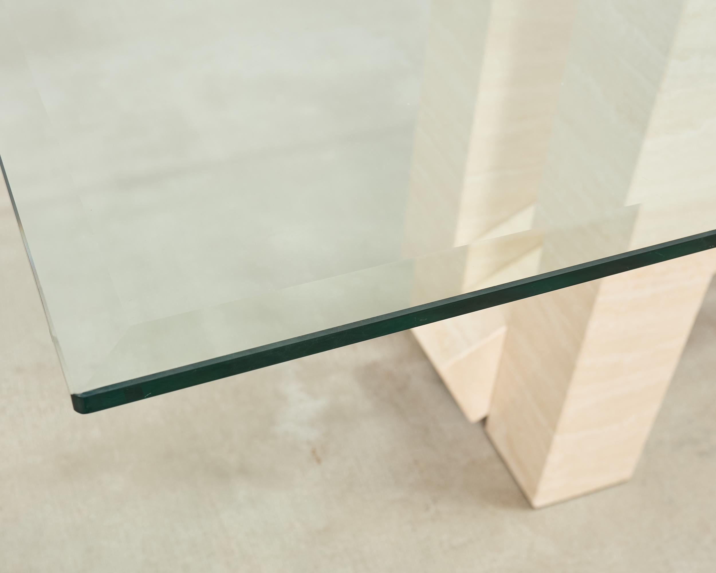 Verre Italian Midcentury Sculptural Travertine Dining Table 7 Ft. en vente