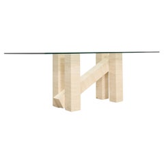 Italienische Midcentury skulpturale Travertin Esstisch 7 Ft.