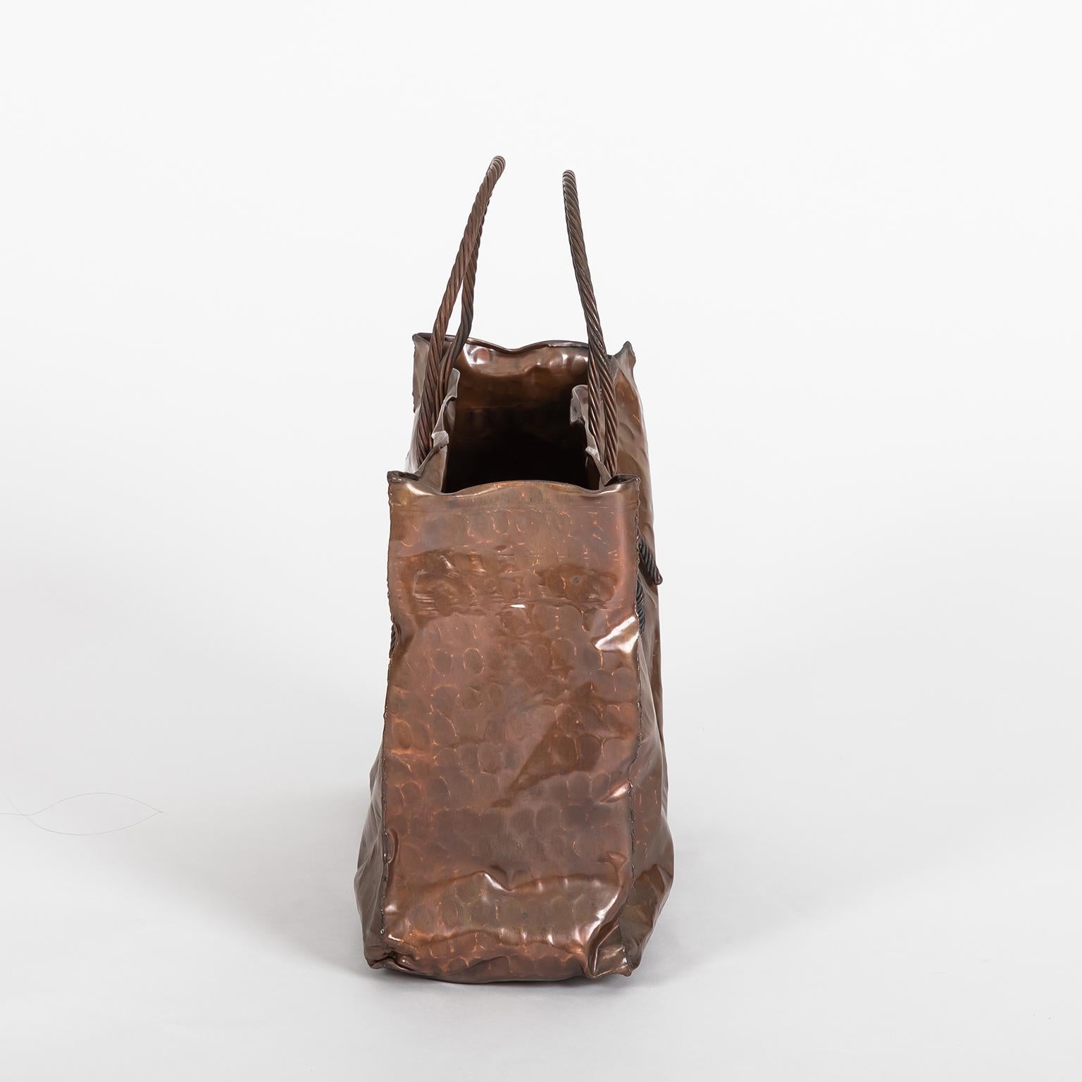 Hammered Italian Midcentury Sculpture “Shopping Bag”, in the Style of Gio Ponti For Sale