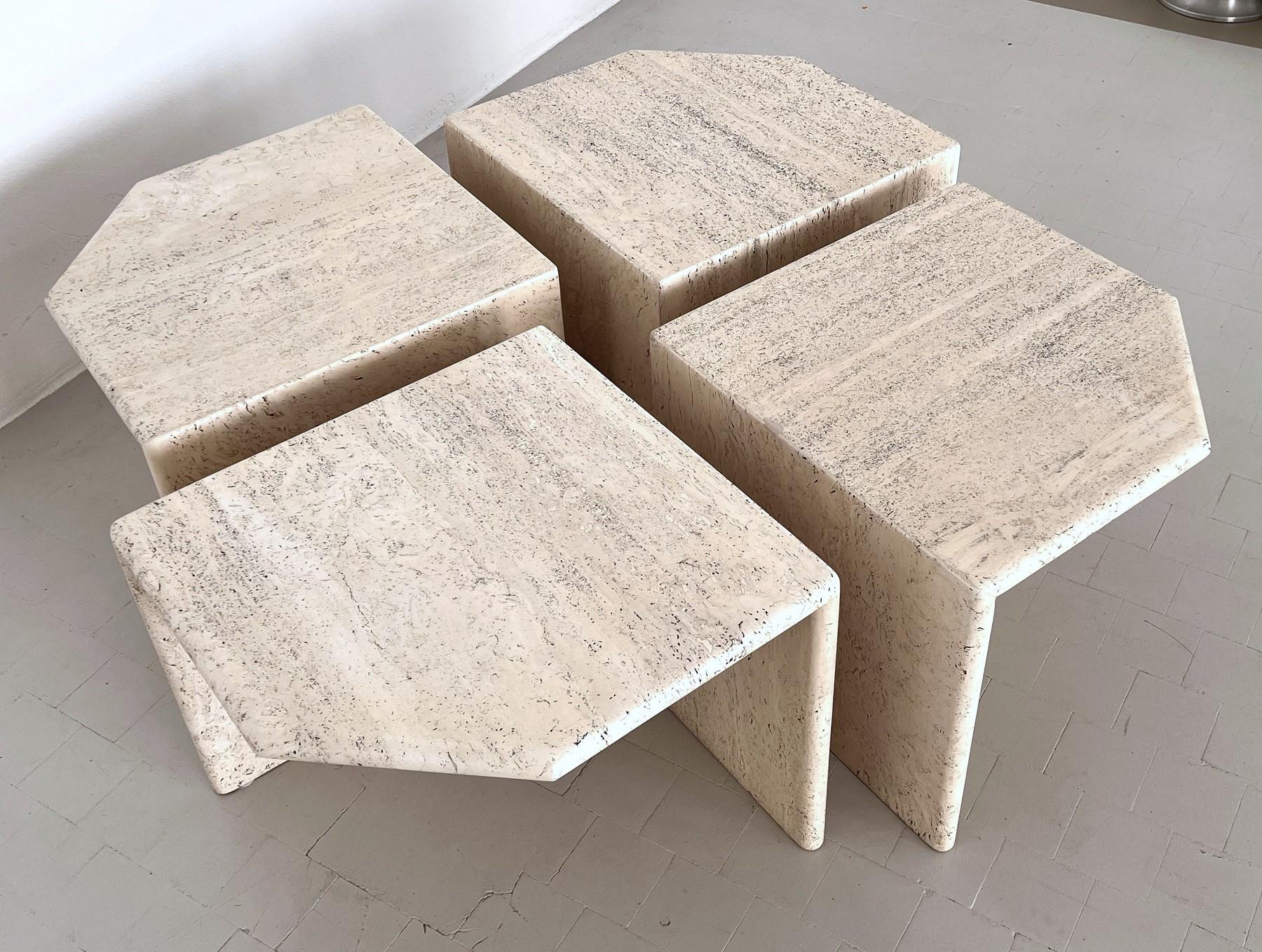 Italian Midcentury Sectional Travertine Marble Coffee Table of Four Pieces, 1970 5