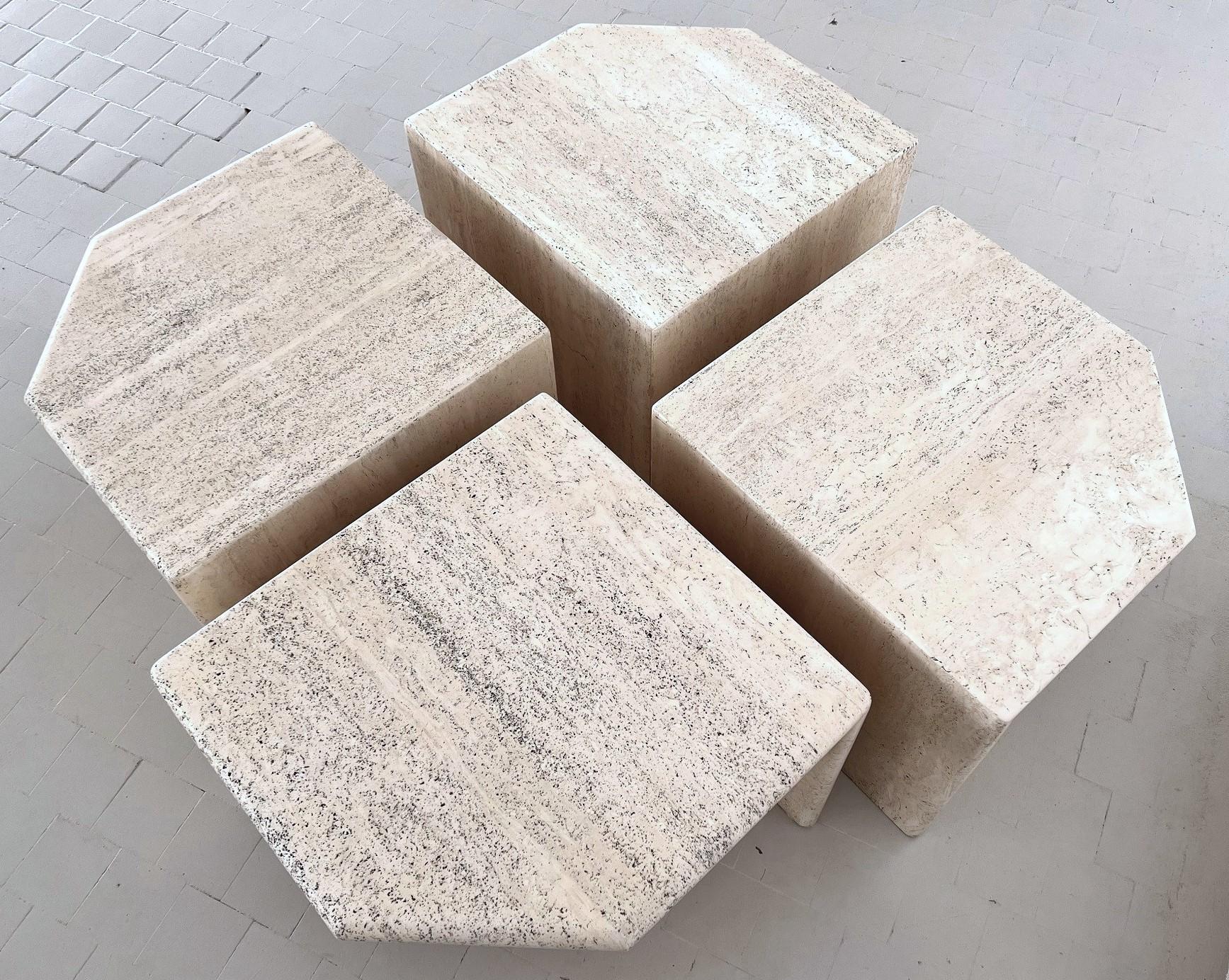 Italian Midcentury Sectional Travertine Marble Coffee Table of Four Pieces, 1970 For Sale 6