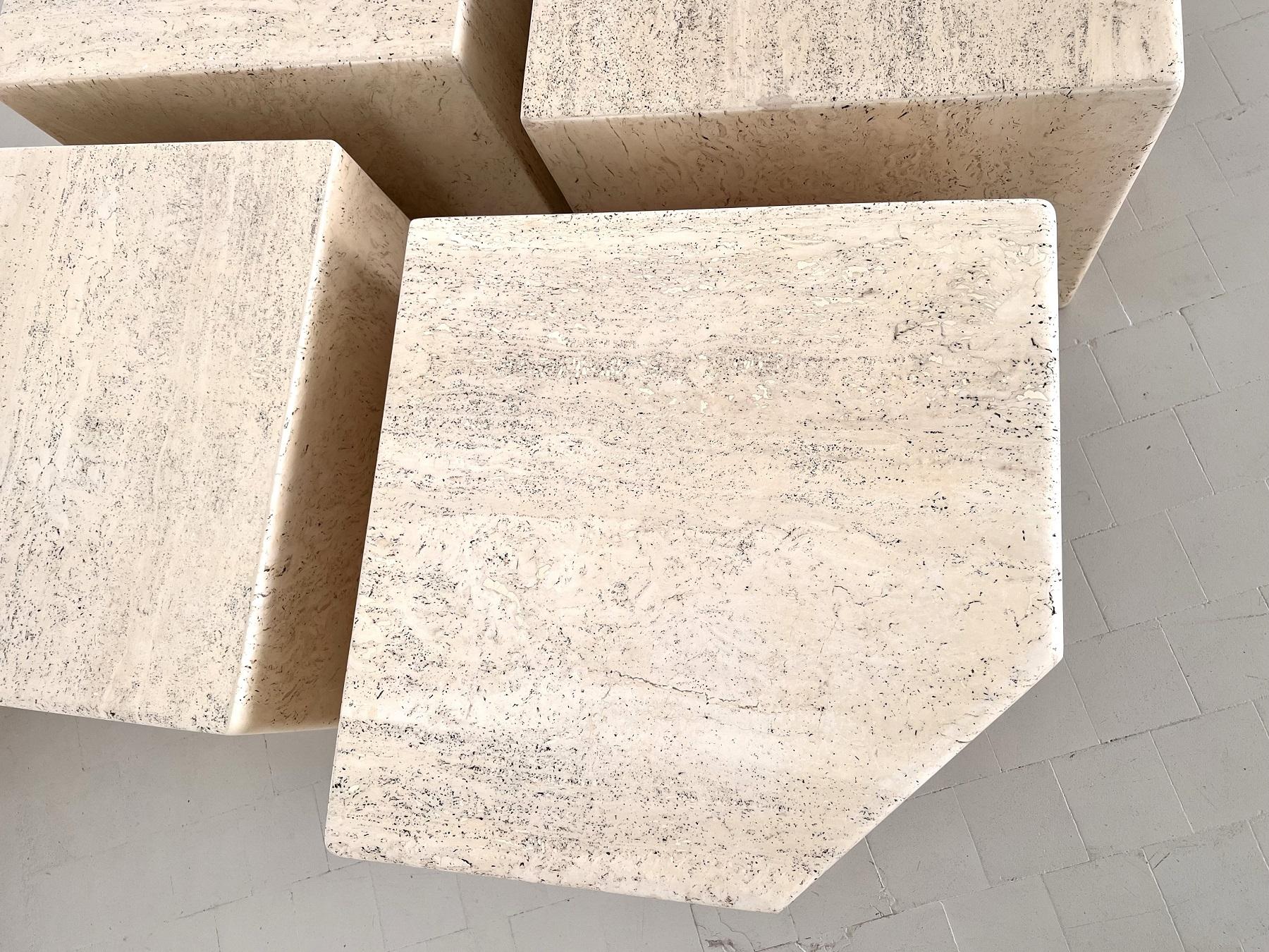 Italian Midcentury Sectional Travertine Marble Coffee Table of Four Pieces, 1970 For Sale 9