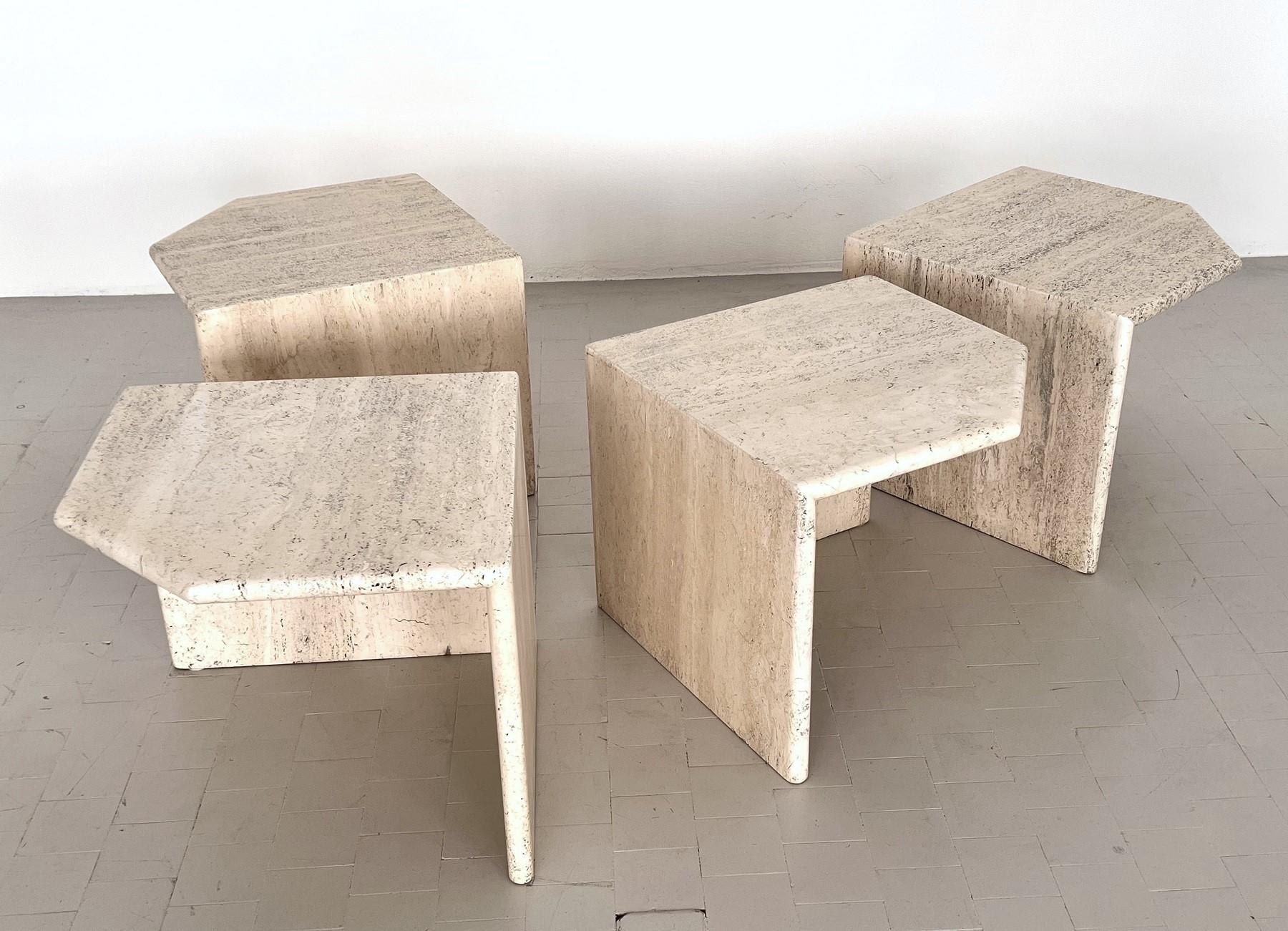 Late 20th Century Italian Midcentury Sectional Travertine Marble Coffee Table of Four Pieces, 1970 For Sale