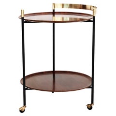 Vintage Italian Midcentury Serving Cart Bar or Trolley in Brass with Teak Trays, 1960s