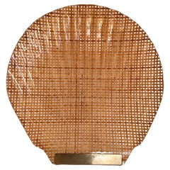 Italian MidCentury Serving Tray in Lucite, Rattan and Brass in Shell Shape, 1970