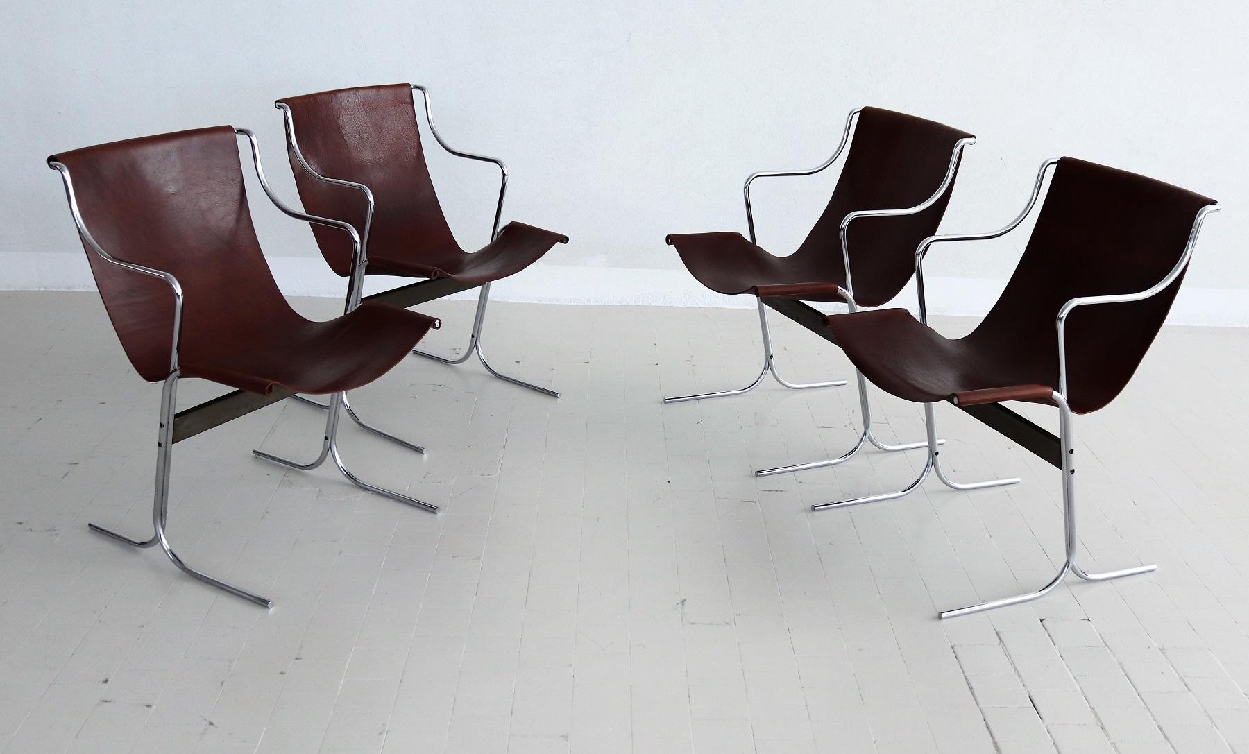 Ensemble de quatre chaises longues italiennes du milieu du siècle dernier par Ross Littell pour ICF Milan, 1960 en vente 13
