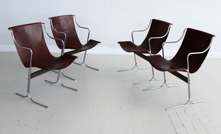 Italian Midcentury Set of Four Lounge Chairs by Ross Littell for ICF Milan, 1960 For Sale 13