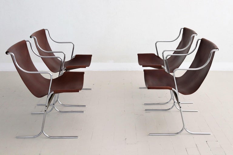Italian Midcentury Set of Four Lounge Chairs by Ross Littell for ICF Milan, 1960 For Sale 14