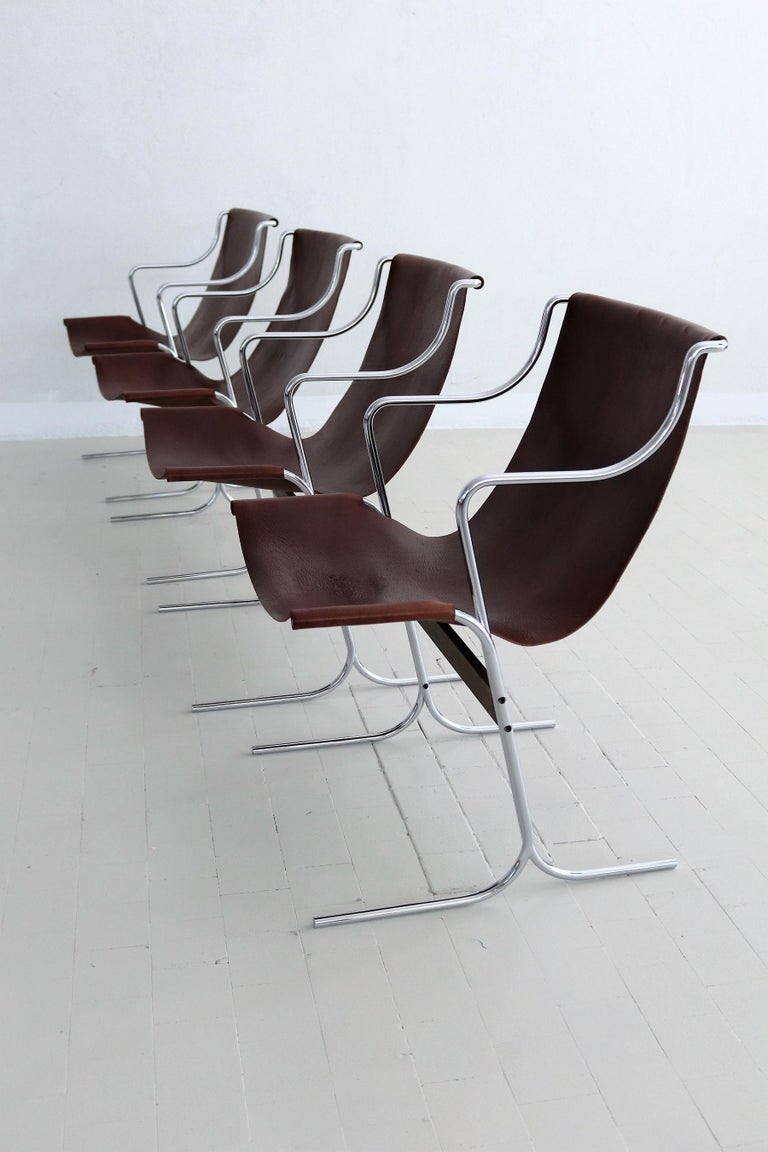 Steel Italian Midcentury Set of Four Lounge Chairs by Ross Littell for ICF Milan, 1960 For Sale