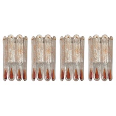 Italian Mid-Century Set of Four Amber Murano Wall Sconces by Mazzega, 1970s
