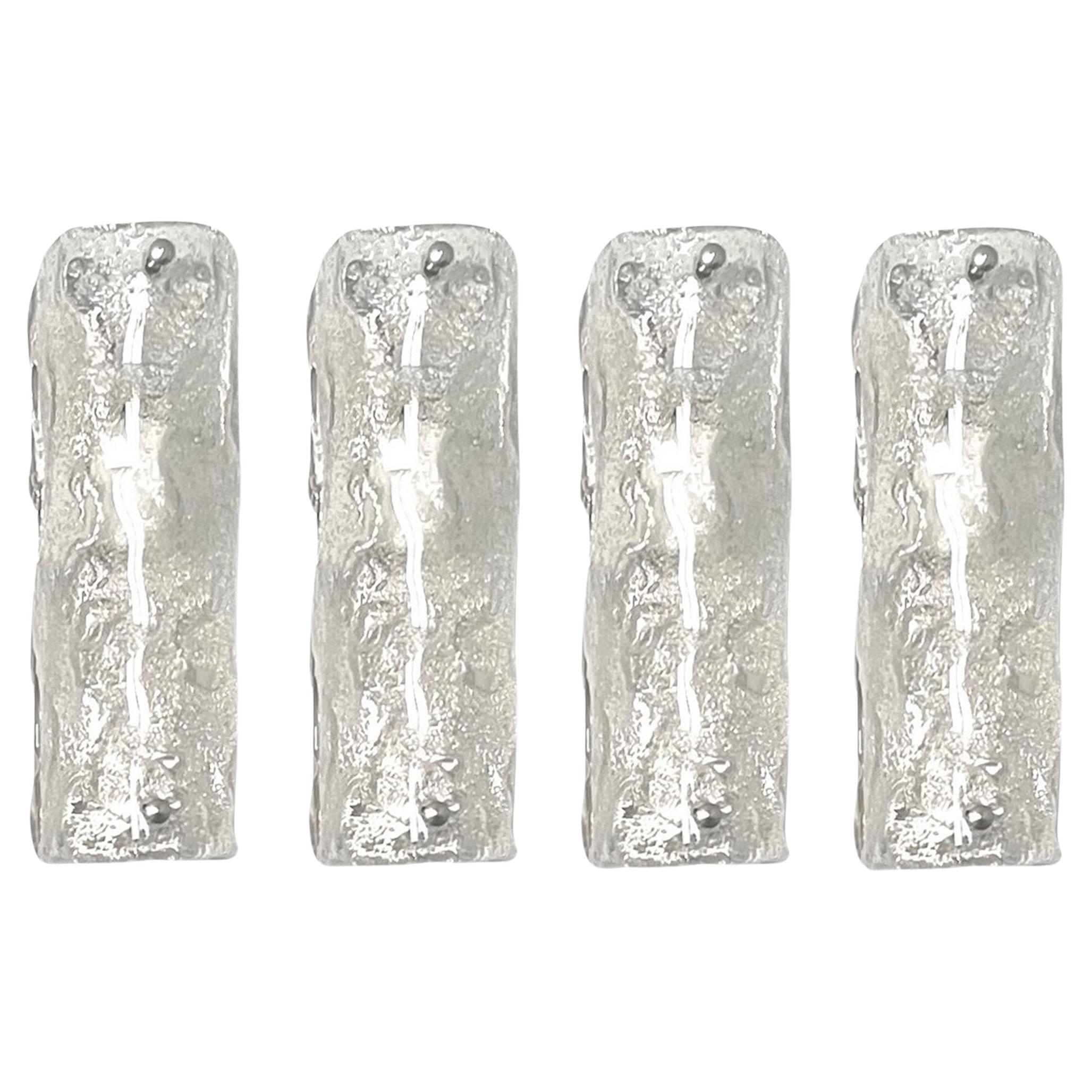 Italian Midcentury Set of Four Clear Murano Ice Glass Wall Sconces, 1970s