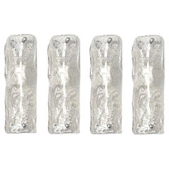 Italian Midcentury Set of Four Clear Murano Ice Glass Wall Sconces, 1970s