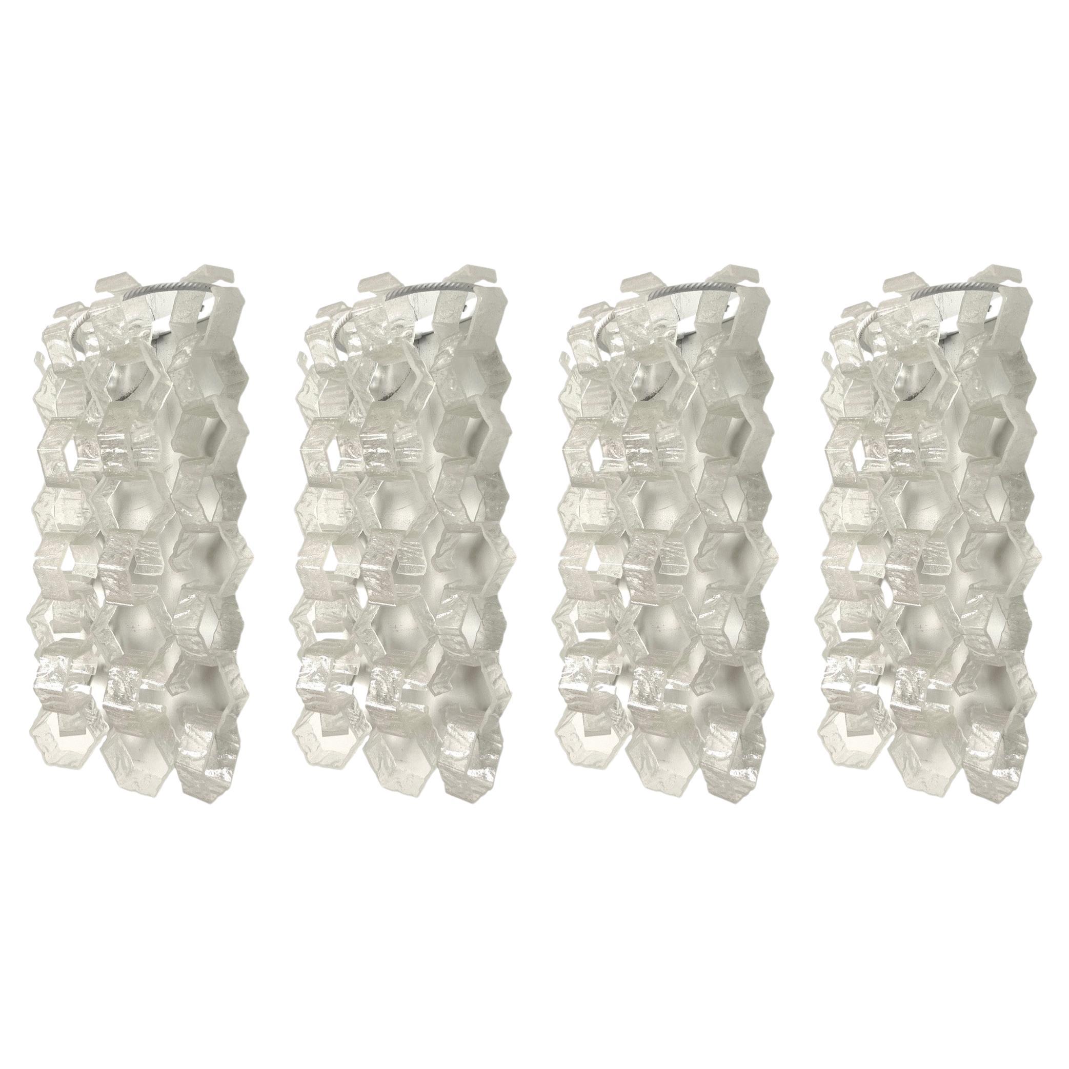 Italian Midcentury Set of Four Long Murano Wall Sconces by Carlo Nason, 1970s