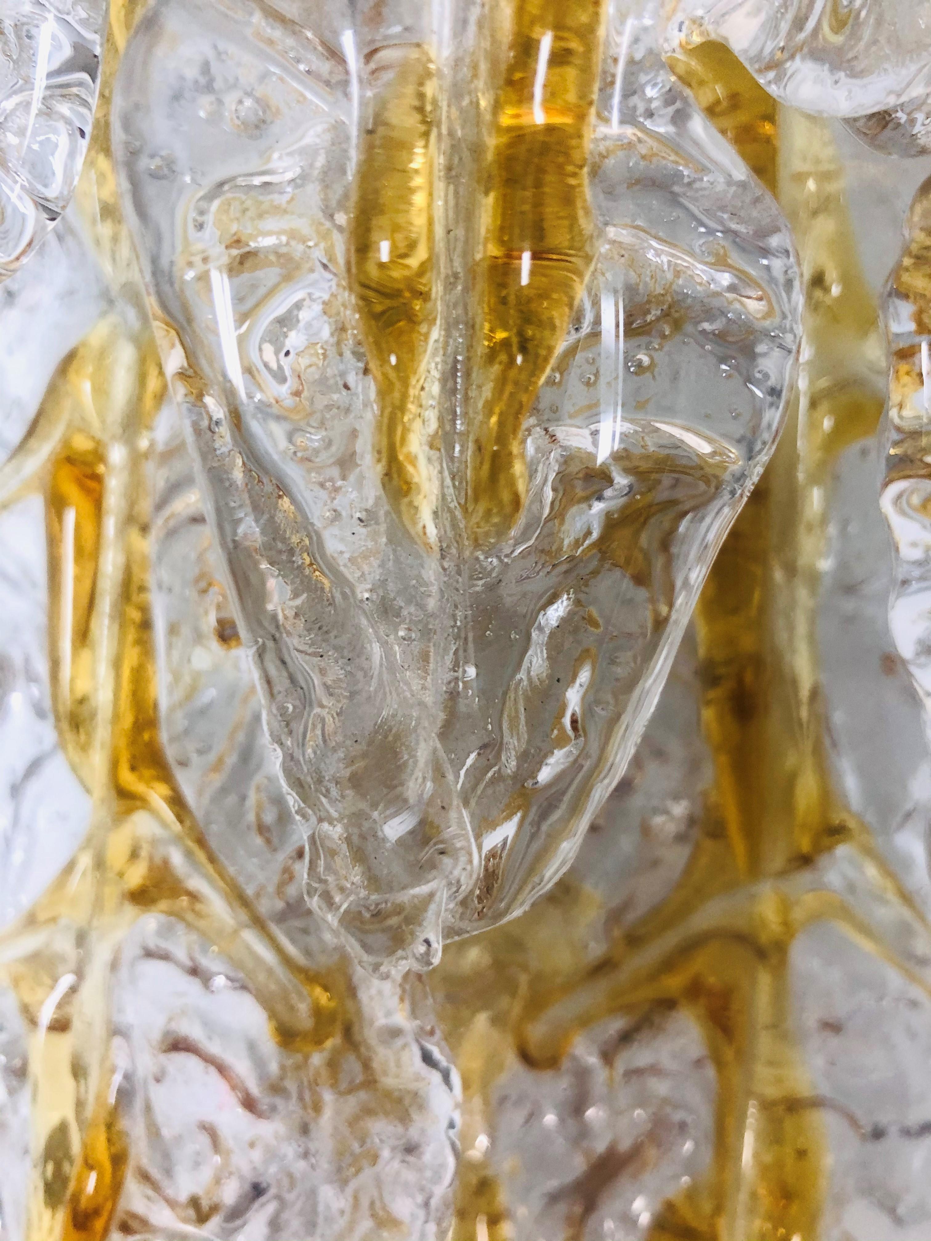 Italian Midcentury Set of Four Murano Leaf Wall Sconces by Mazzega, 1970s en vente 3