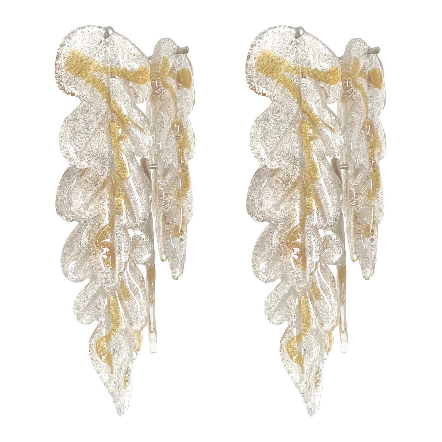 Italian Midcentury Set of Four Murano Leaf Wall Sconces by Mazzega, 1970s en vente 4