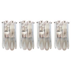 Italian Midcentury Set of Four Murano White Wall Sconces by Mazzega, 1970s