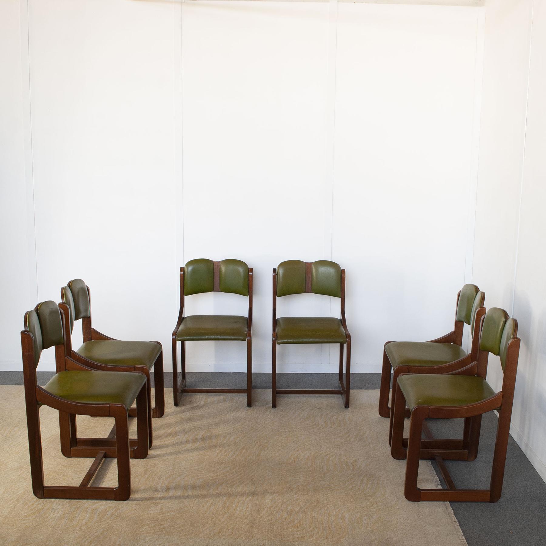 Mid-20th Century Italian midcentury set of six chairs production 1960s For Sale