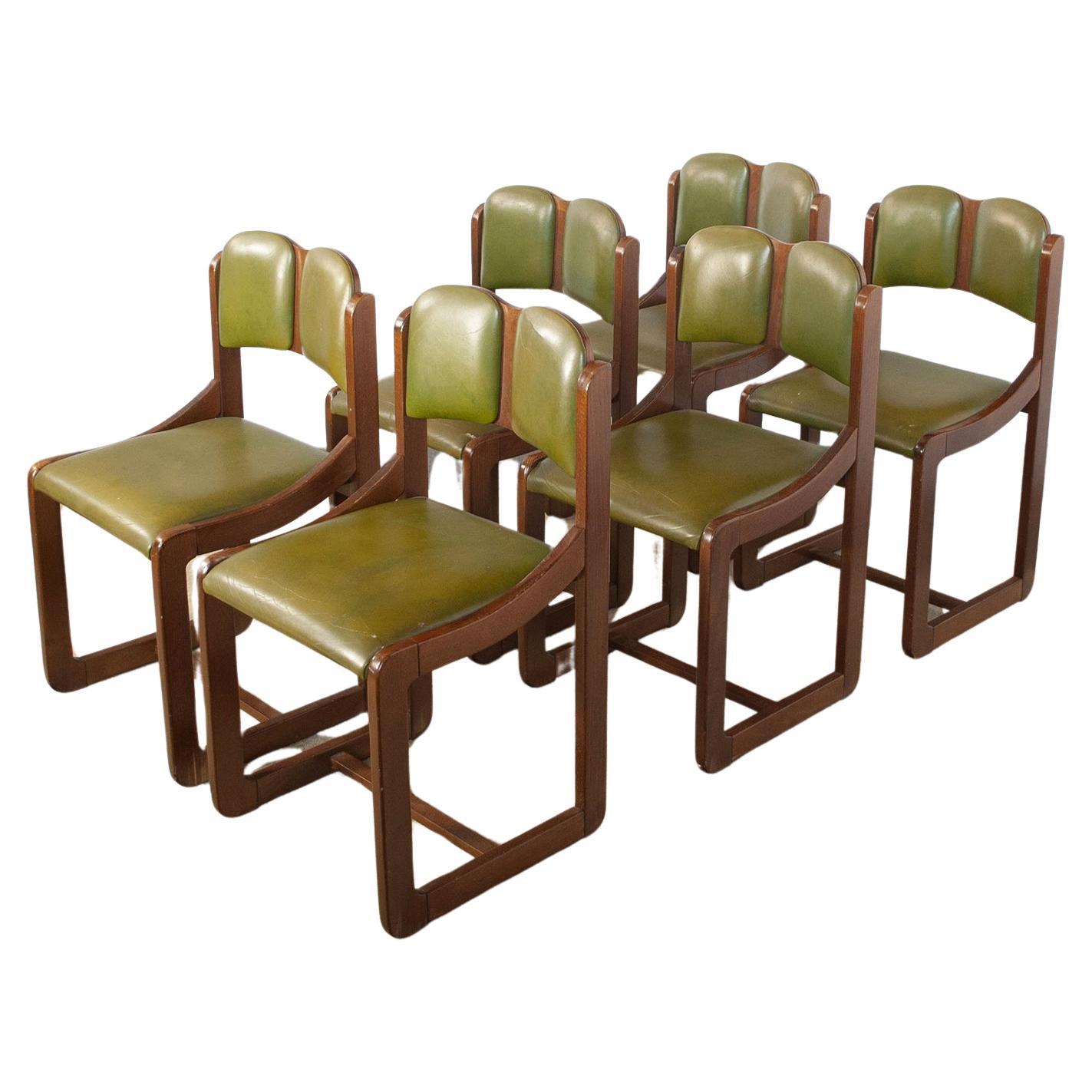 Italian midcentury set of six chairs production 1960s For Sale