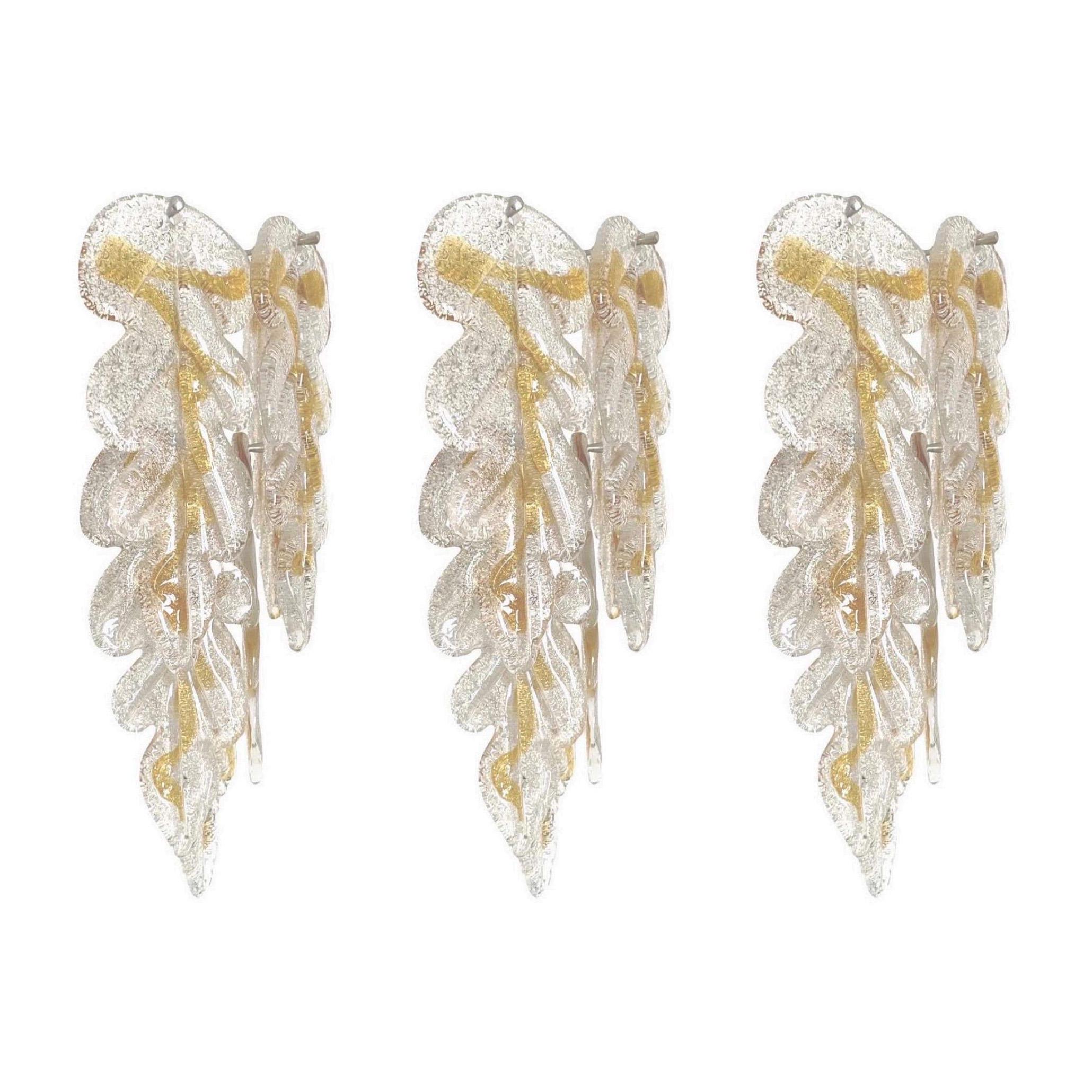 Italian Midcentury Set of Six Murano Leaf Glass Wall Sconces by Mazzega, 1970s For Sale 7